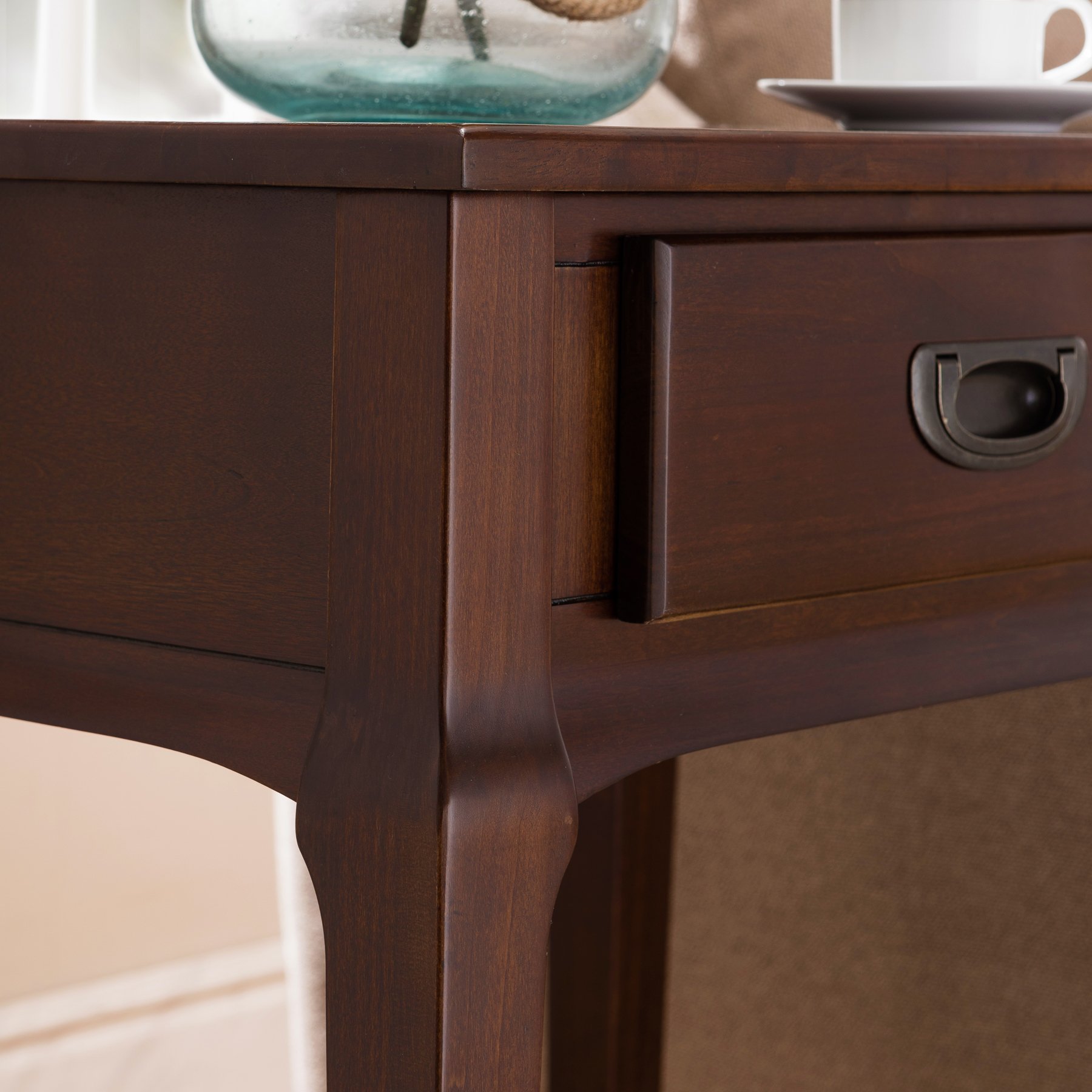 Leick Home 22022 Stratus One Drawer Nightstand with Shelf - Heartwood Cherry Finish Bedside Table for Bedroom, Living Room & Office