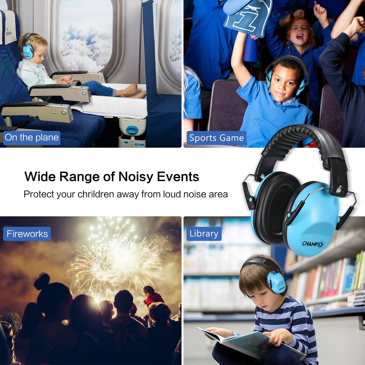 Noise Cancelling Ear Muffs for Kids & Toddlers - NRR 25dB Safety Hearing Protection Headphones for Air Shows, Concerts, Fireworks & Study - Comfortable Noise Reduction Earmuffs for Children & Teens [Blue] - Perfect for School, Travel, and Loud Events
