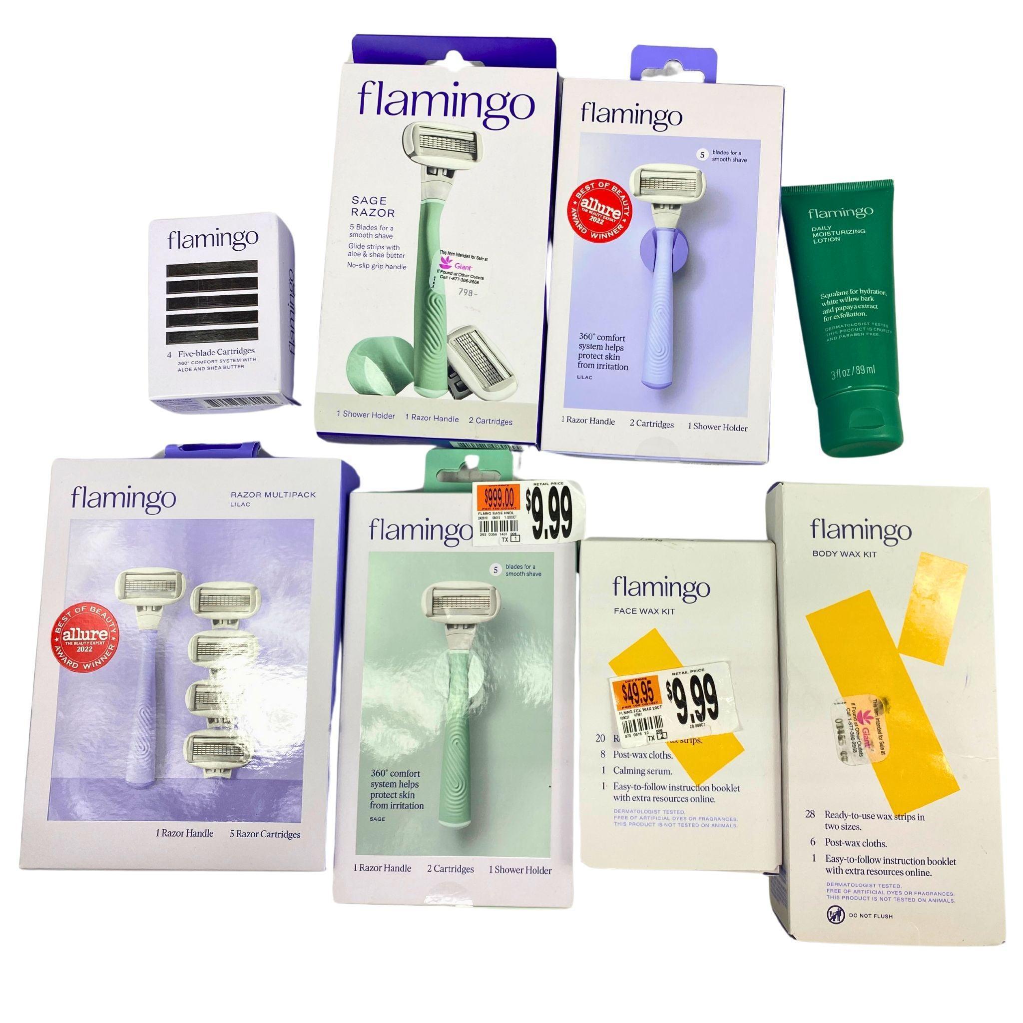Flamingo Hair Removal Kit - 36 Pcs Set with Razors, Wax Strips & Soothing Lotion for Smooth Skin | At-Home Waxing & Shaving Essentials for Women & Men