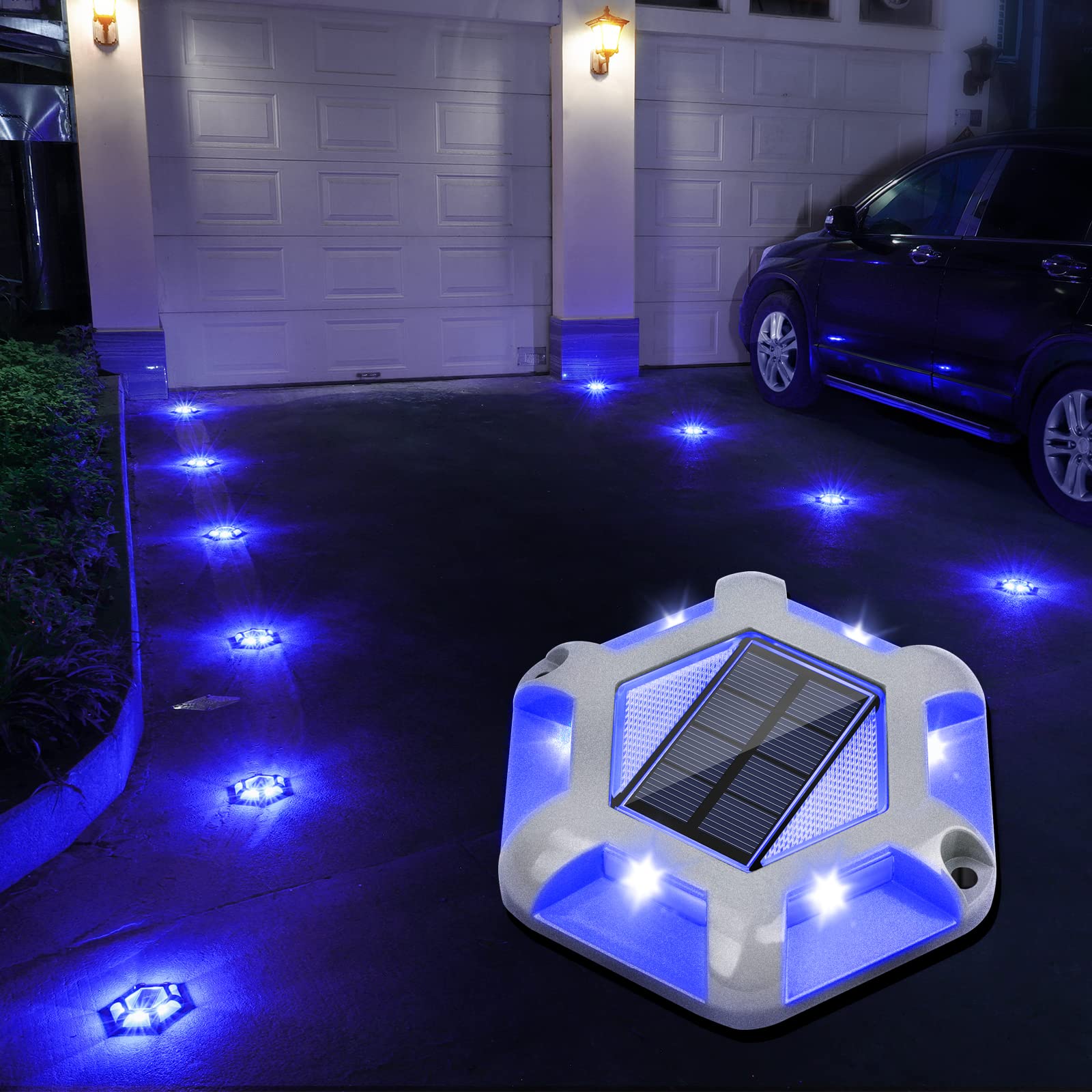 VOLISUN 12-Pack Solar Dock Lights - Waterproof Outdoor LED Step Lights with 1200mAh Battery for Driveway, Deck, Garden, Pathway & Yard (Blue) | Wireless Aluminum Lighting for Safety & Ambience at Night