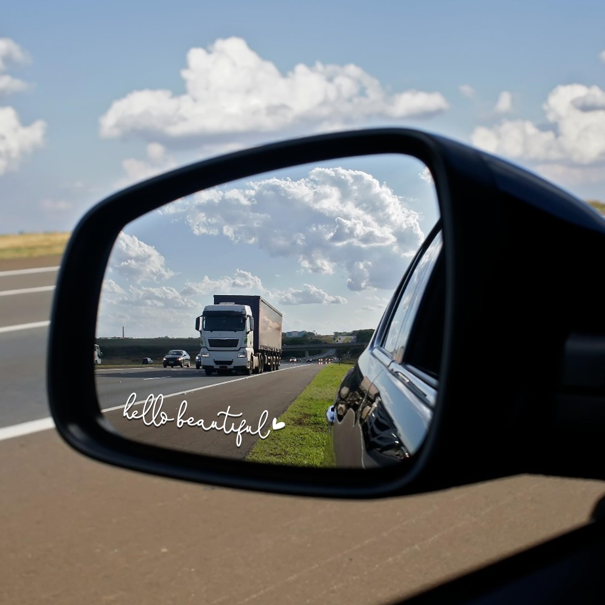 3X Hello Beautiful Rearview Mirror Decal - Cute Car Stickers for Women, Vinyl Decals for Cars, Rear View Mirror Accessories (White) - Perfect for Personalizing Your Vehicle & Adding Style to Daily Commutes