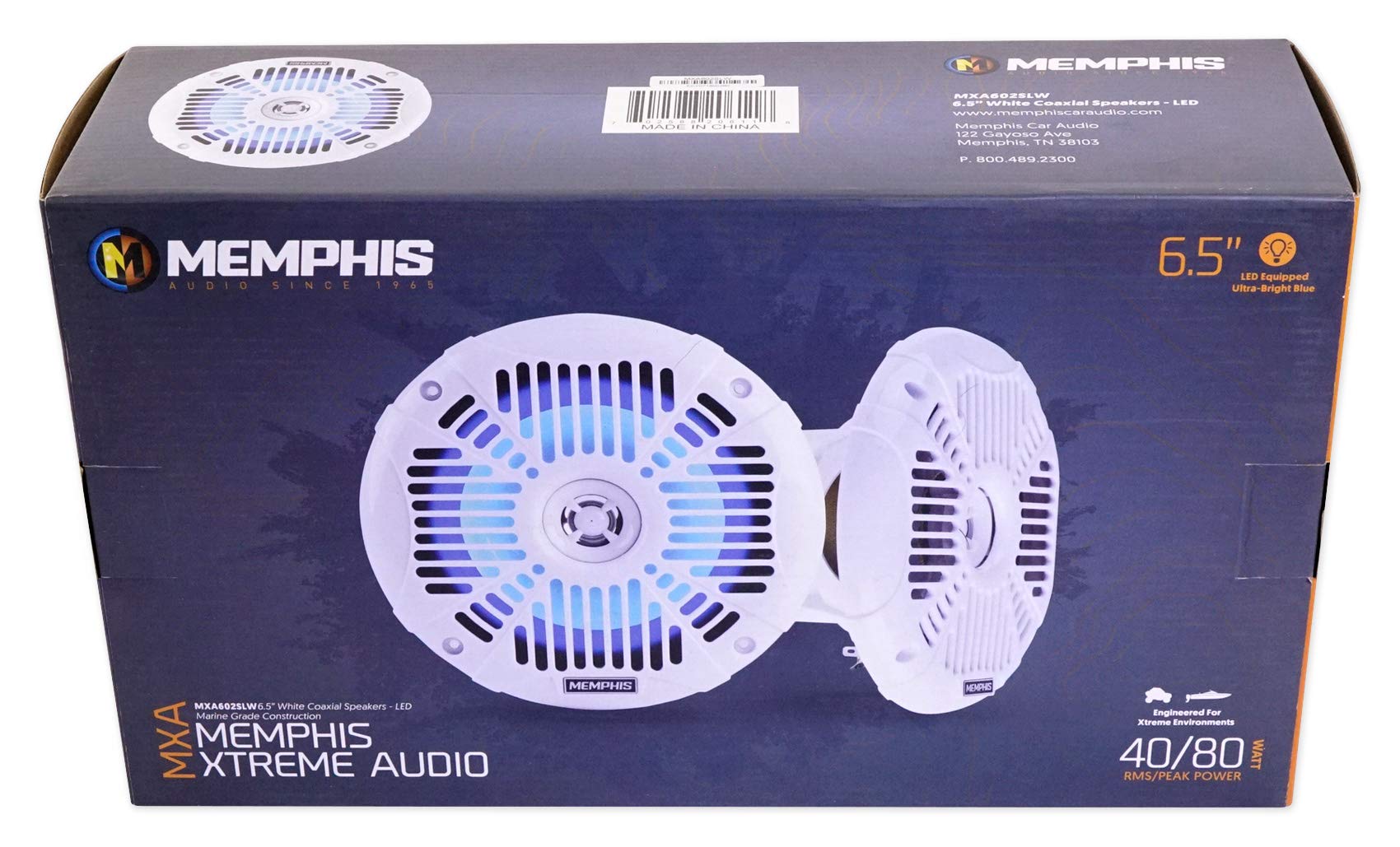 Memphis Audio MXA602SLW 80 Watt 6.5 Inch White Marine LED Speakers - Waterproof Boat Stereo System for Outdoor Marine Use on Boats, Yachts, and Pool Areas