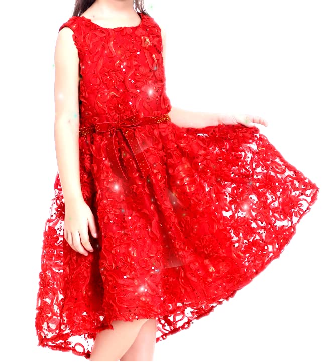 Red Christmas Party Dress for Toddler Girls - Holiday Birthday Dance Outfit for Little Girls | Perfect for Christmas Celebrations, Birthday Parties & Dance Performances