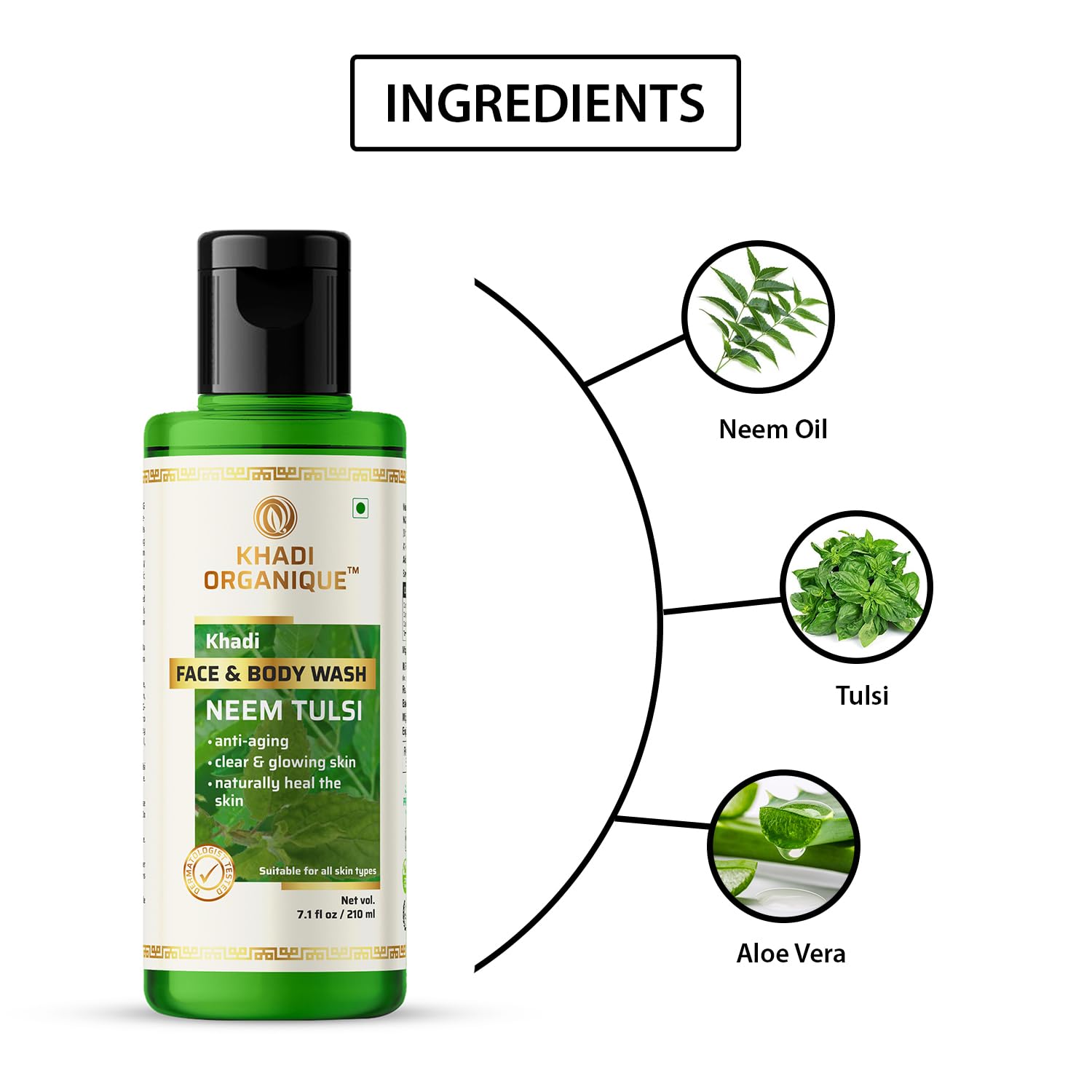 Khadi Organique Neem Tulsi Natural Face & Body Wash - Pack of 4 | Organic Ayurvedic Cleanser for Glowing Skin & Acne Control | Perfect for Daily Skincare & Spa Routine
