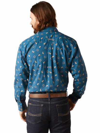 Ariat Men's Brody Snap Long Sleeve Shirt - Deep Dive Teal - Western Style Work Shirt for Ranch, Rodeo & Outdoor Activities