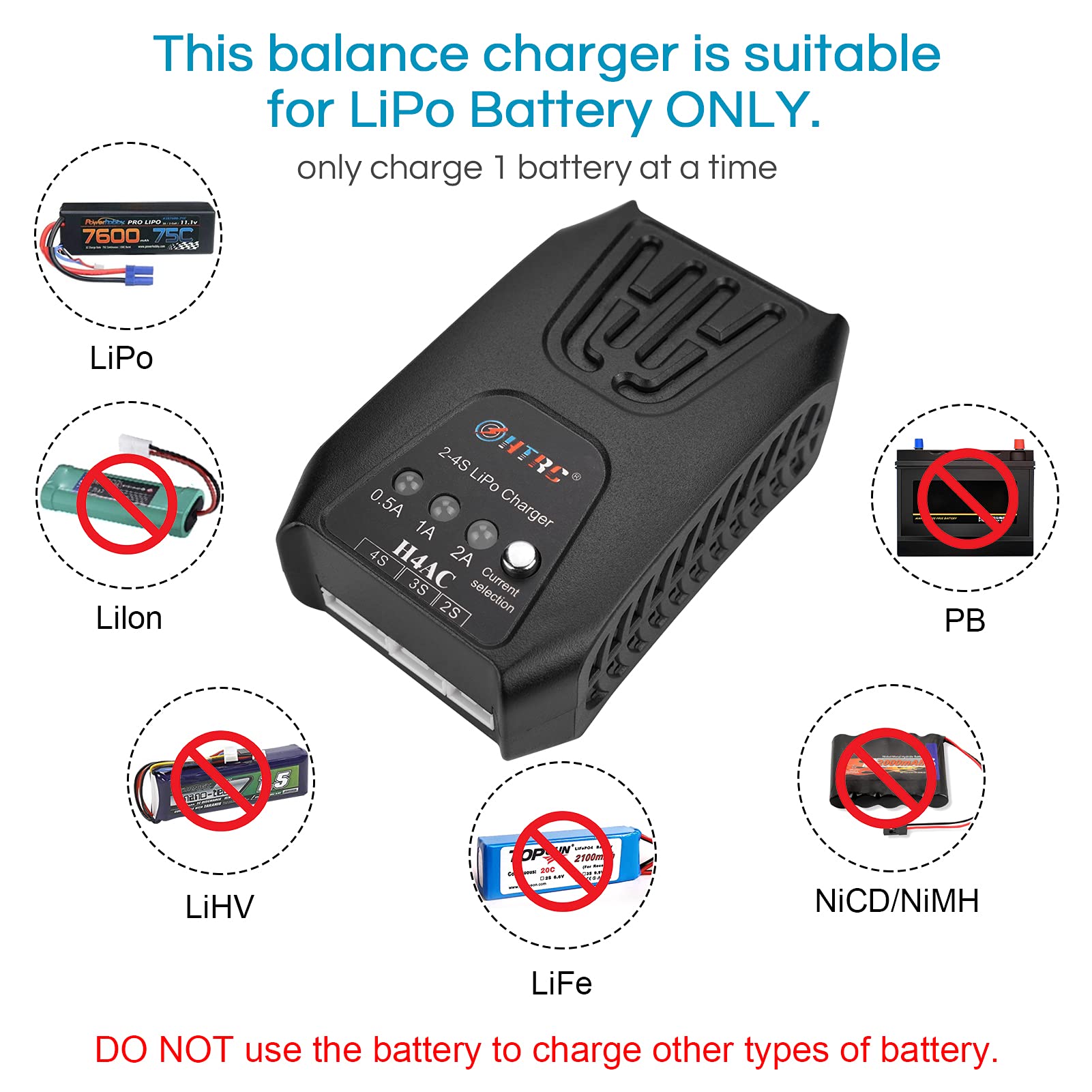 Universal 2s 3s 4s Lipo Battery Charger - 2.0A Balance Charger for 7.4V-14.8V RC LiPo Packs | 20W AC Power Supply | Perfect for RC Cars, Drones, Helicopters & Hobby Vehicles | Fast Charging & Safe Protection for RC Enthusiasts