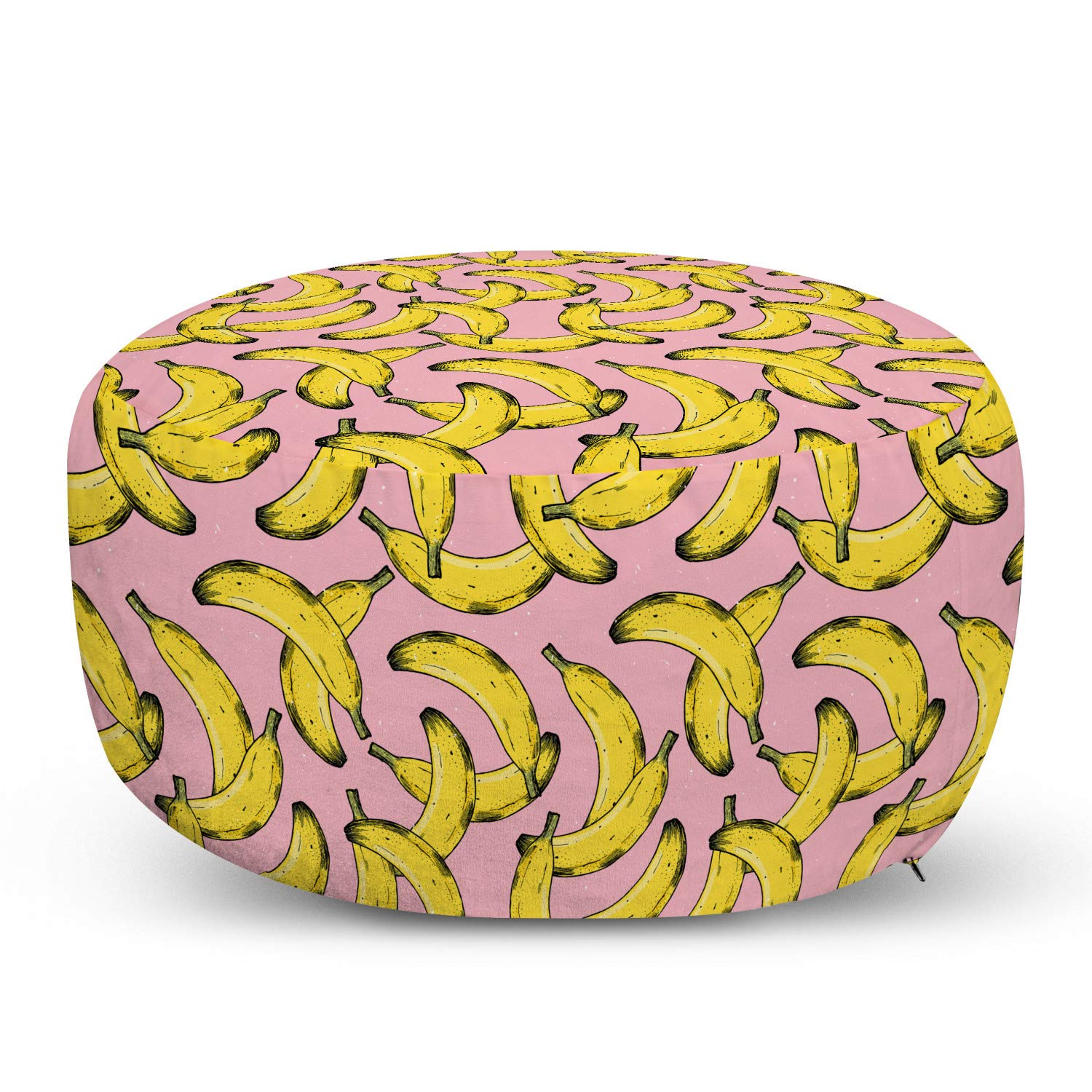 Ambesonne Banana Ottoman Pouf - Exotic Fruit Pattern Foot Rest with Removable Cover - Soft Decorative Pouf for Living Room, Bedroom & Dorm - Summer Home Decor Accent in Rose Mustard - Perfect for Lounging, Reading Nook or Kids Play Area