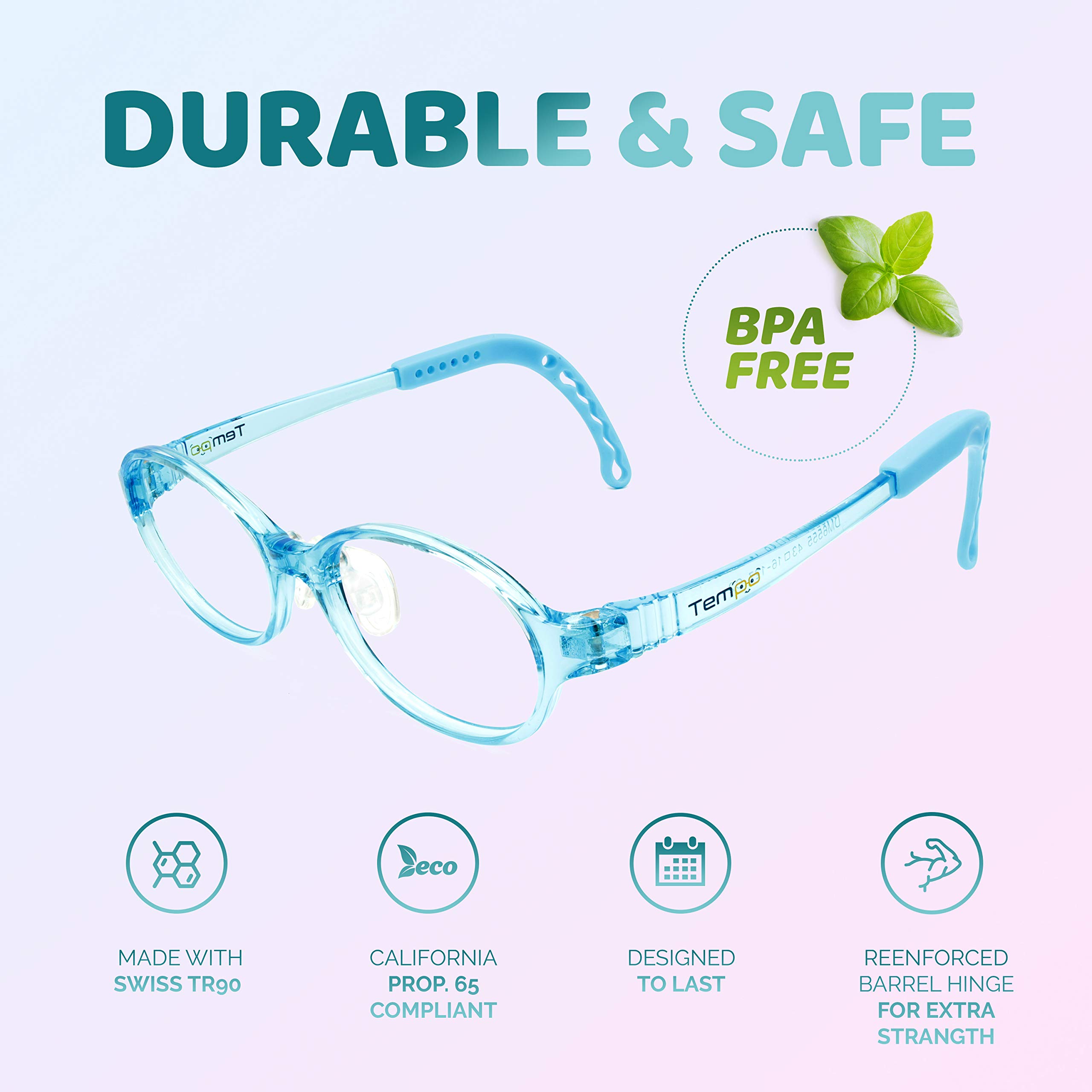 Adjustable Kids Glasses - Prescription Eyeglasses for Children with Flexible Temples & Nose Pads - Trendy & Durable Frames for School, Reading & Outdoor Activities (Model 2002)