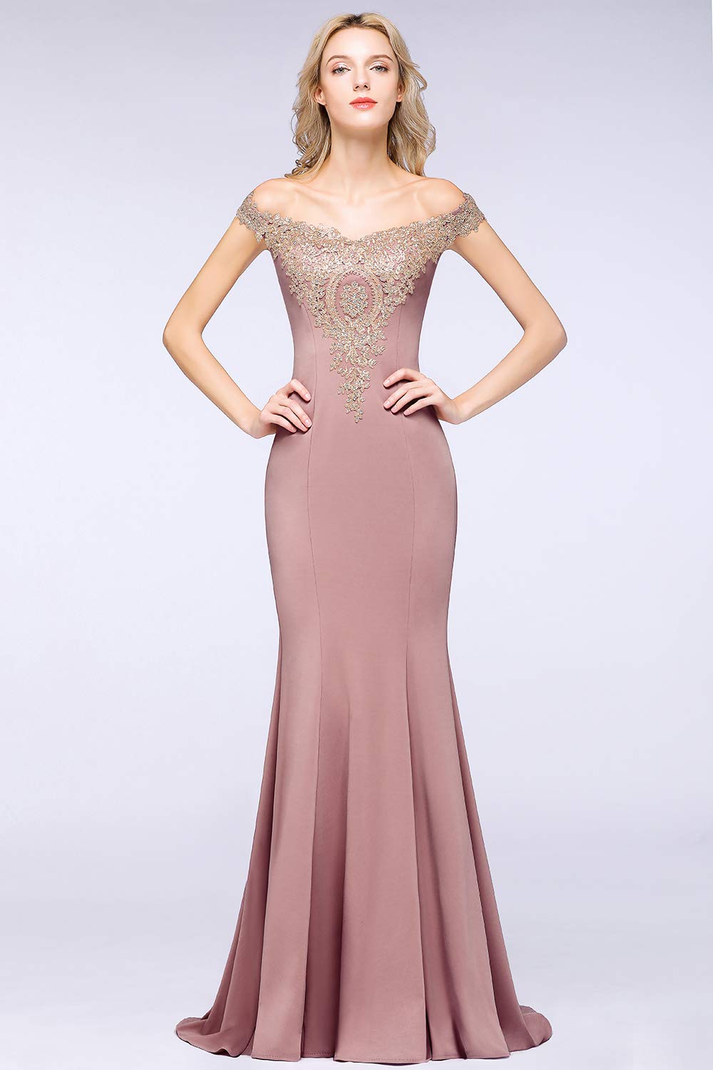 Elegant Off-Shoulder Gold Appliques Mermaid Evening Gown for Women - Formal Prom, Wedding Guest, Black Tie Event Dress