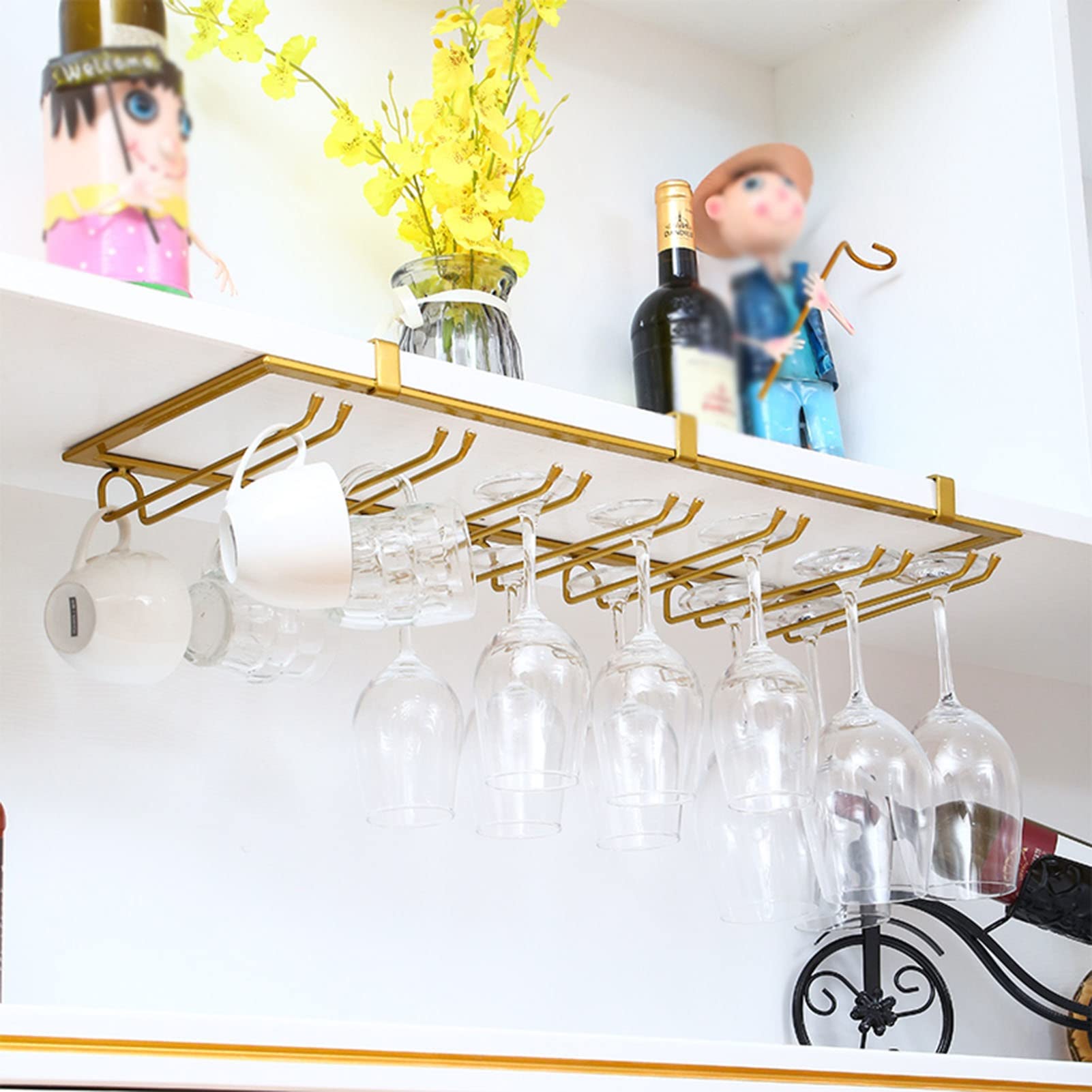 Premium Under Cabinet Wine Glass Rack - Gold Metal Stemware Holder for Kitchen, Bar & Restaurant | Space-Saving Glass Storage Solution for Wine Enthusiasts & Entertaining Guests