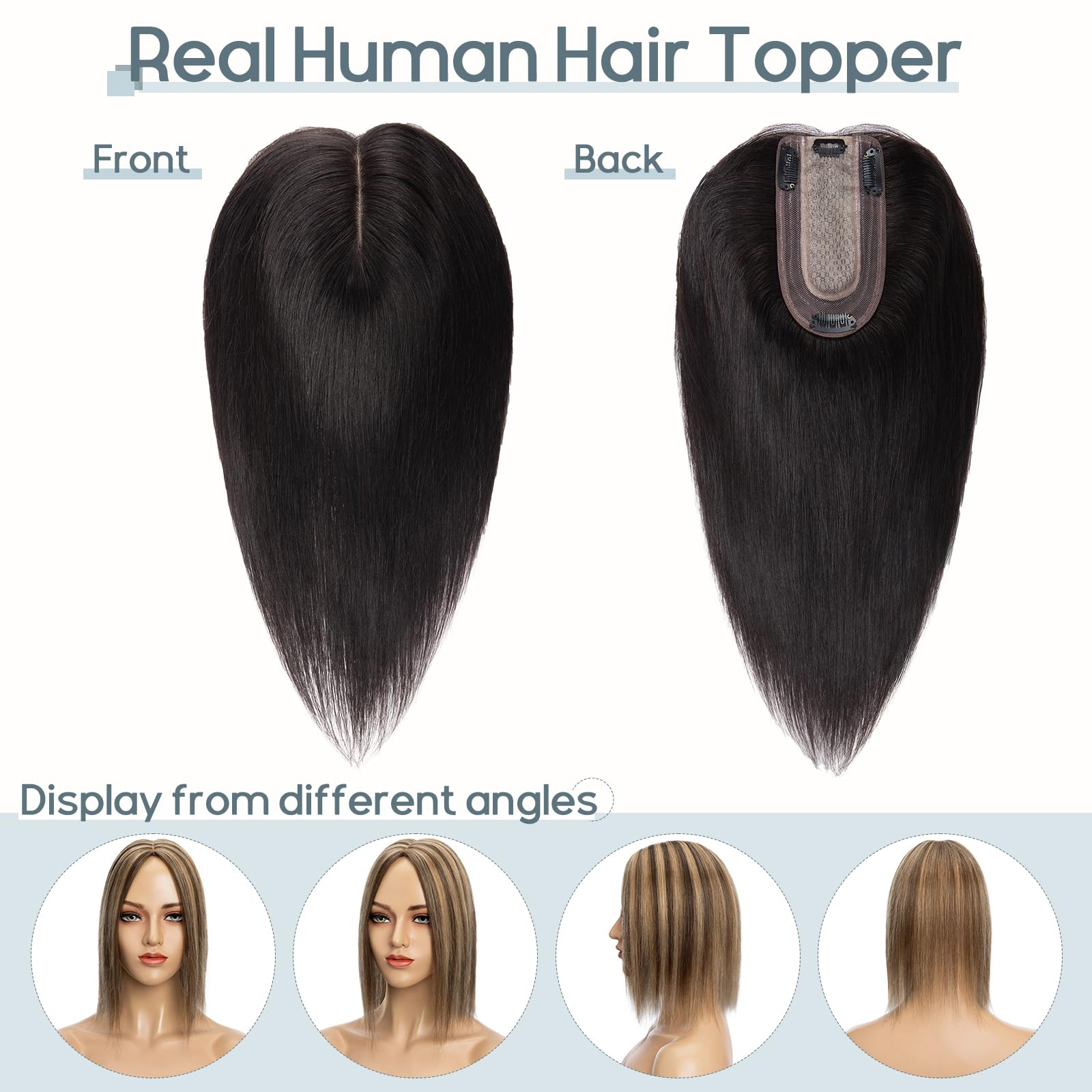 100% Human Hair Topper for Women - Remy Hair Silk Base Clip-in Topper 16
