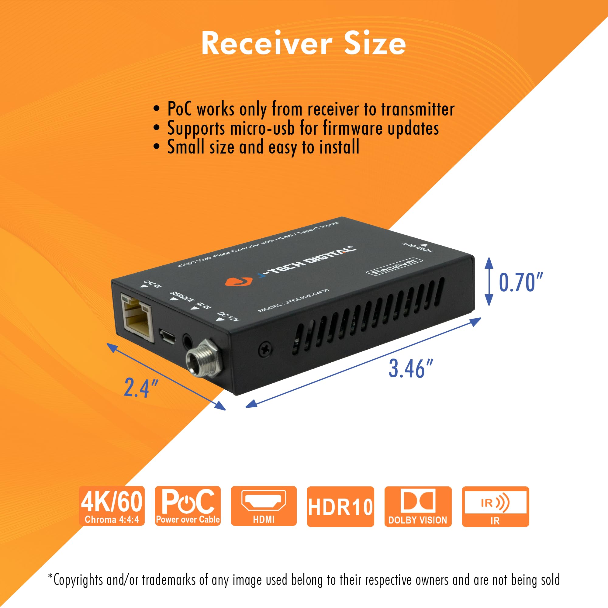 J-Tech Digital 4K HDMI & USB C Extender Over Single Cat5e/6/7 Cable - 164ft Range with Wall Plate, HDR, Dolby Vision, USB-C Charging & PoC - Perfect for Home Theater, Gaming & Office Setups [JTECH-EXW30]