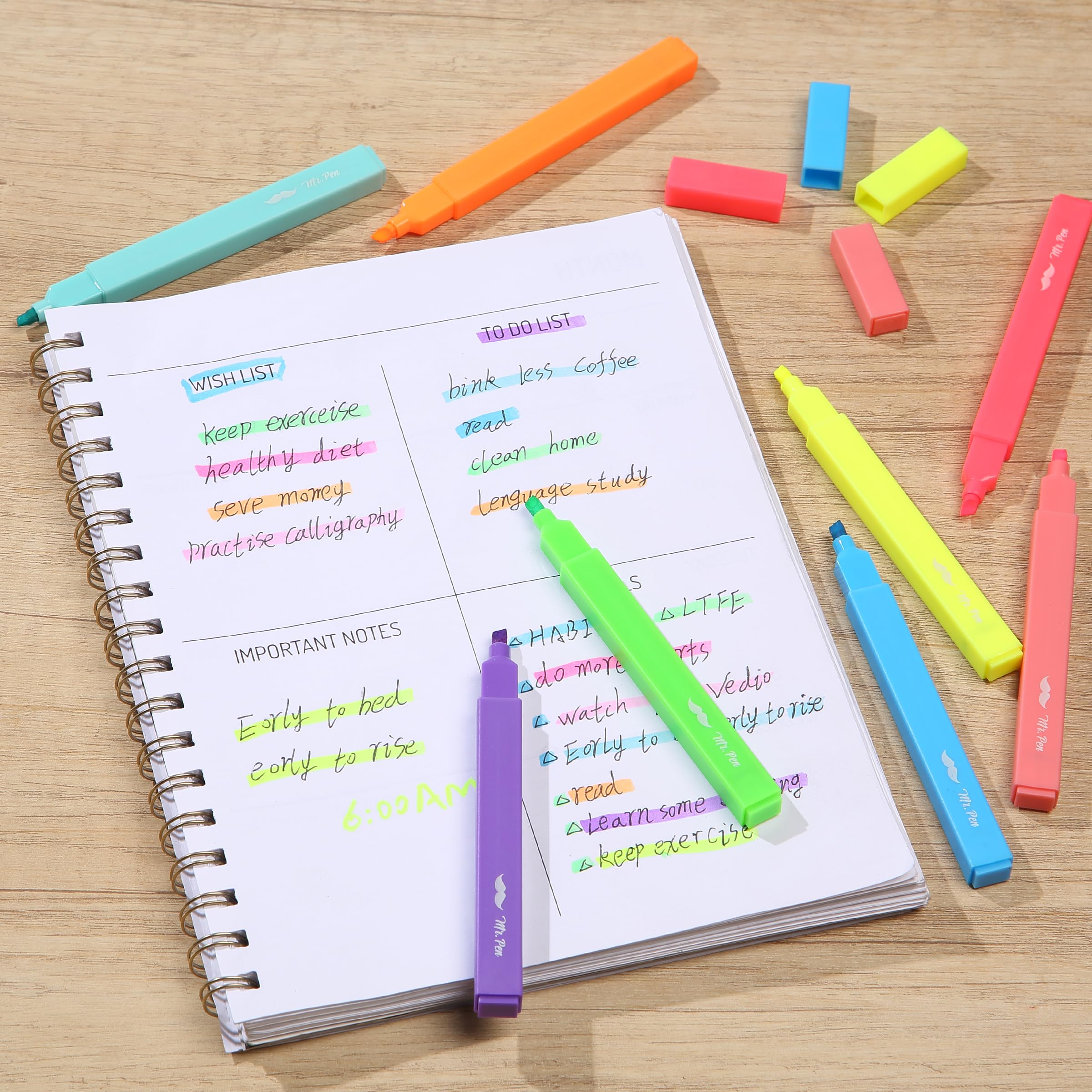 Mr. Pen Aesthetic Highlighters - 8 Pack Chisel Tip Fluorescent Markers, Vibrant No Bleed Bible Highlighters for Note Taking, Journaling & Bible Study | Perfect for Students, Office & Church Use