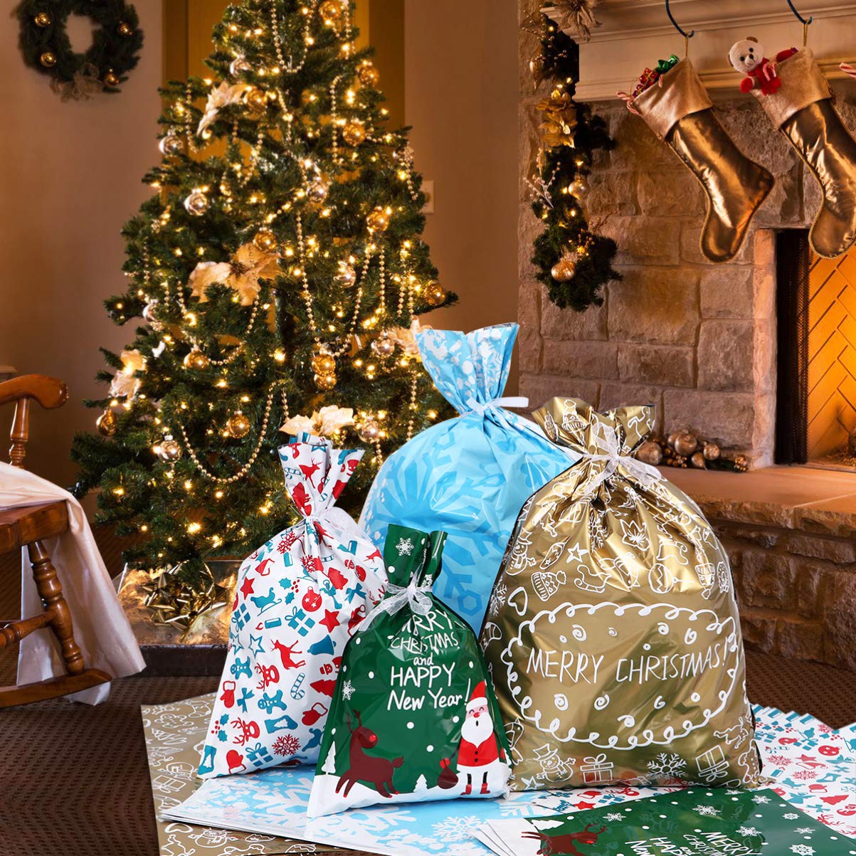 30Pcs Christmas Drawstring Bags Set - Holiday Party Favor Bags, Treat & Candy Wrapping Bags for Xmas Gifts, Stocking Stuffers, Classroom Rewards & Secret Santa Gifts