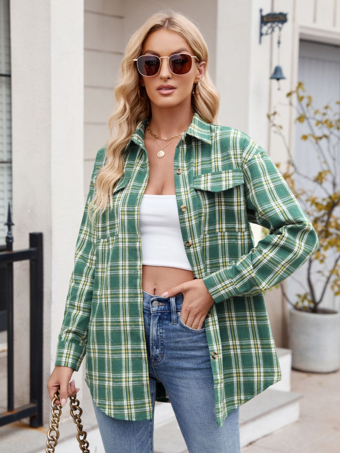 Stylish Mandy Plaid Button-Up Long Sleeve Shirt for Women | Casual & Office Wear | Perfect for Fall & Winter Outfits