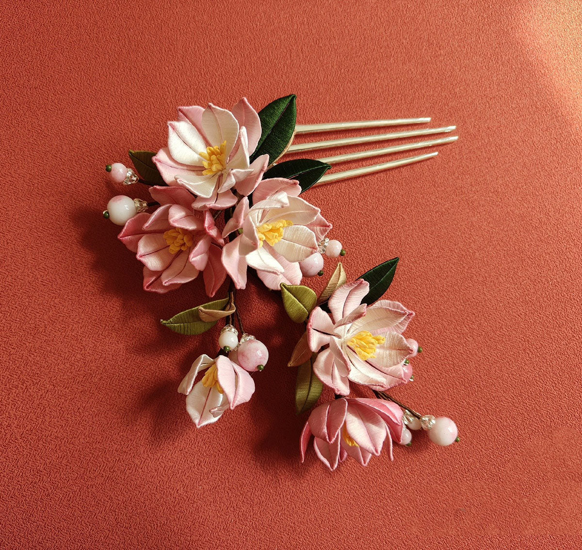 Exquisite Handmade Silk Hairpin - Haitang Bespoke Hair Accessory for Women (Chanhua) | Perfect for Weddings, Parties, and Traditional Chinese Costume Styling
