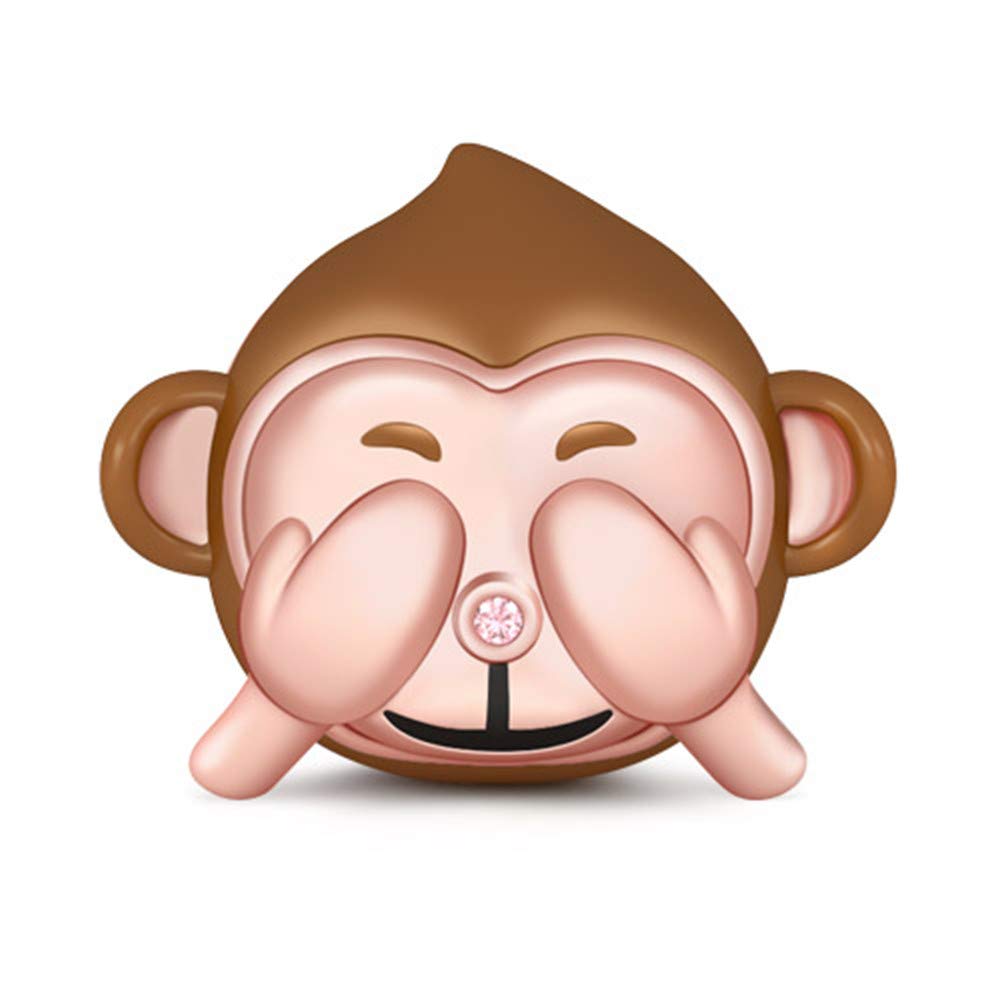 GNOCE 925 Sterling Silver Monkey Charm Bead - See No Evil Monkey Pendant with Pink Nose for Bracelet & Necklace | Champagne Plated Jewelry Gift for Women | Perfect for Birthdays, Anniversaries & Everyday Wear