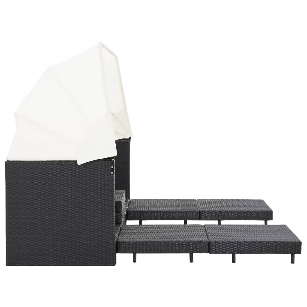 All-Weather Outdoor Sectional Sofa Set - 3-Piece Extendable Patio Furniture with Poly Rattan Roof - Black - Perfect for Deck, Poolside, Backyard & Porch Relaxation