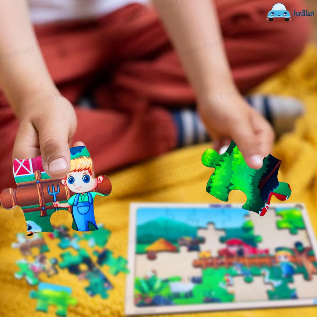 FunBlast 24-Piece Farm Life Wooden Jigsaw Puzzle for Kids Ages 3-5 - Educational Learning Toys for Toddlers, Floor & Tabletop Puzzle Games for Preschool Classroom or Home Playtime