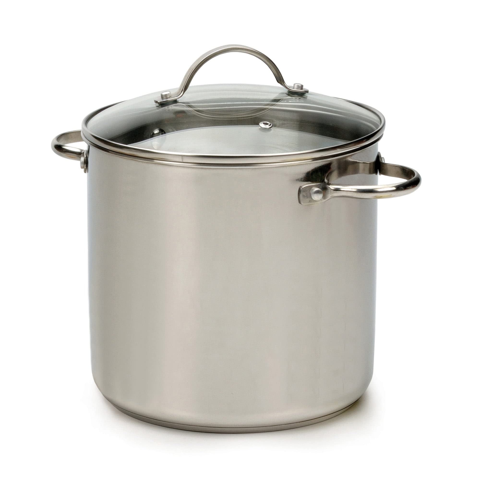 RSVP International 8 Quart Stainless Steel Stock Pot with Lid - Induction, Gas & Electric Stove Safe - Riveted Loop Handles - Dishwasher & Oven Safe - Perfect for Soups, Stews & Large Batch Cooking