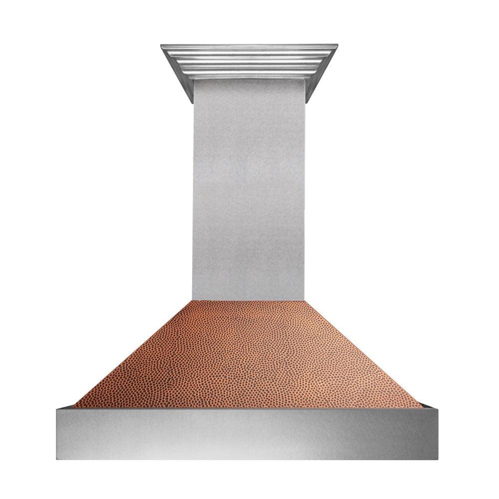 ZLINE 30 Inch Ducted Wall Mount Range Hood - Satin Stainless Steel with Hand-Hammered Copper Shell (8654HH 30) | Powerful Kitchen Ventilation for Gas Stoves & Cooking Smoke Removal