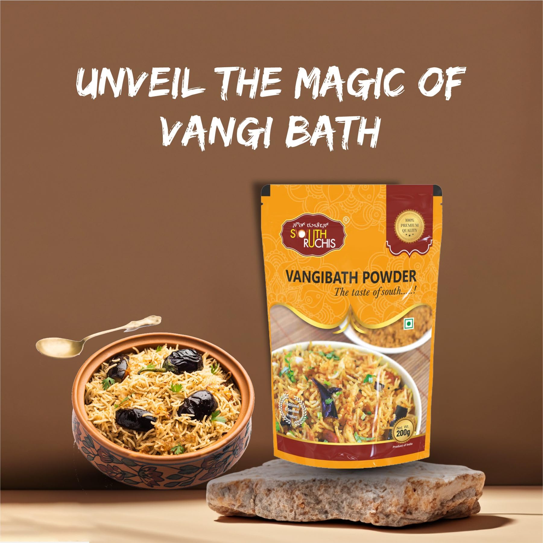 Premium SOUTH RUCHIS Vangibath Powder 200gm | Authentic Vangibath Masala Spice Mix for Indian Cooking | Perfect for Rice Dishes, Curry & Traditional South Indian Meals | Vegan & Gluten-Free