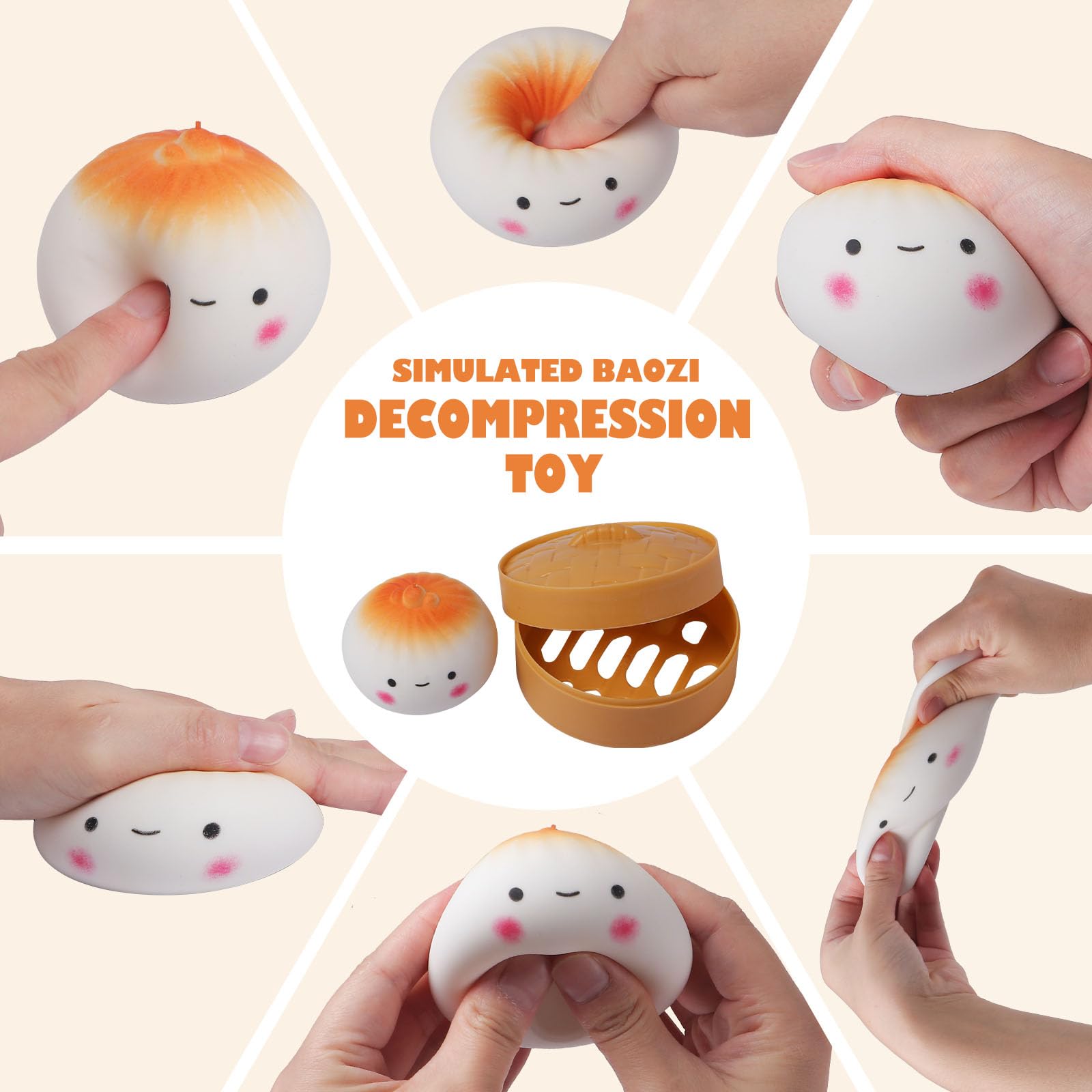 Squishy Dumpling Stress Balls for Adults & Kids - Sensory Fidget Toys for ADHD, Anxiety Relief - Soft Squeeze Dough Ball for Stress & Focus - Fun Stretchy Sensory Toy for Office, School, Home Use