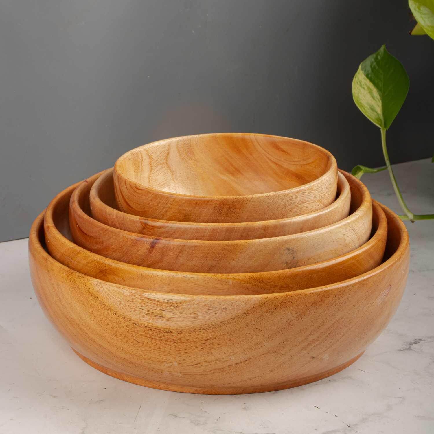 Organic Neem Wood Serving Bowl - Handcrafted Eco-Friendly Fruit & Salad Bowl for Healthy Dining - Perfect for Parties, Picnics & Home Decor