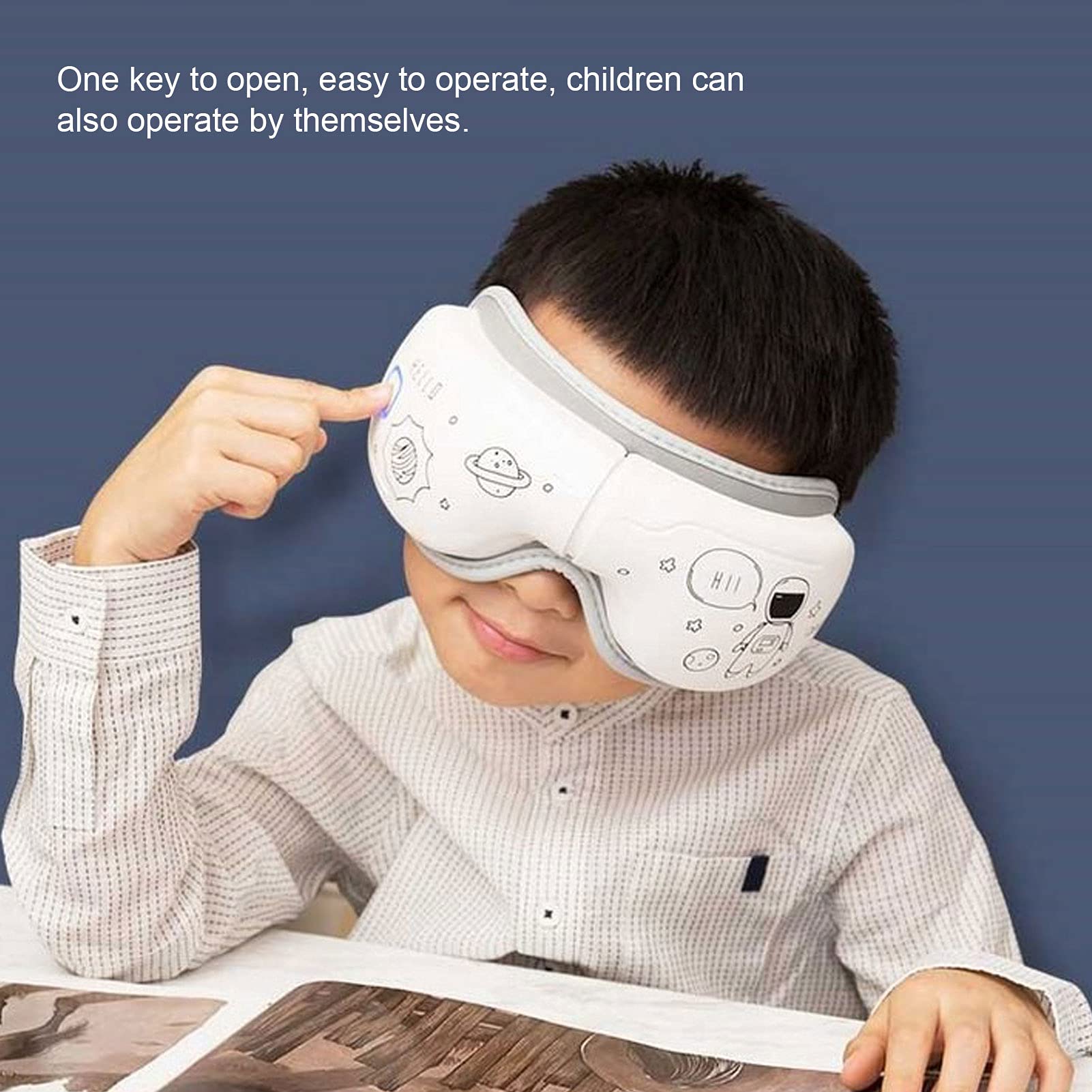 Zerodis Rechargeable Eye Massager with Heat, Compression & Music - Eye Protection for Kids & Adults - Perfect for Relaxation, Stress Relief & Sleep (White)