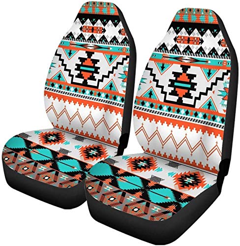 FKELYI Southwestern Tribal Car Seat Covers - 2 Pack Soft Comfort Saddle Blanket Seat Protectors with Aztec Geometric Pattern | Universal Fit for Cars, Trucks & SUVs | Perfect for Road Trips, Camping & Daily Commute