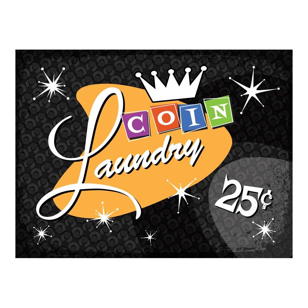 Vintage Black Metal Coin Laundry Sign - Retro Laundromat Wall Decor for Home, Cafe & Business - Perfect for Laundry Room, Bar & Man Cave Decoration