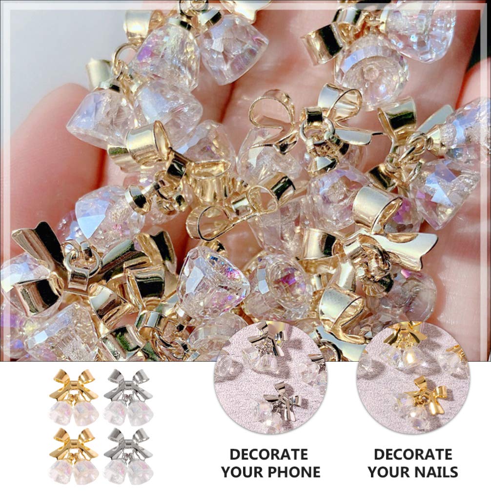 4pcs Christmas Nail Art Decorations - DIY Bowknot Bell Nail Charms & Studs for Holiday Manicure - Perfect for Christmas Parties, Gift Wrapping & Festive Nail Designs