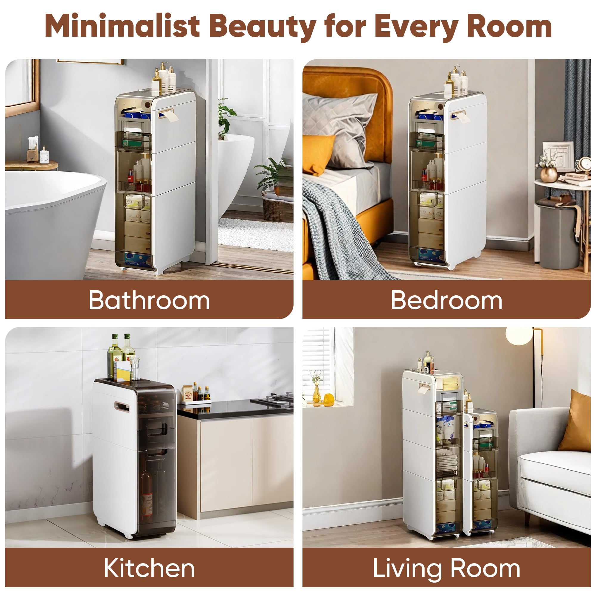 3-Tier Slim Bathroom Storage Cabinet with Drawers & Toilet Paper Holder - Waterproof Plastic Narrow Organizer for Small Spaces, Kitchen, Laundry Room, Living Room - Perfect for Bathroom Essentials, Towels & Toiletries Storage