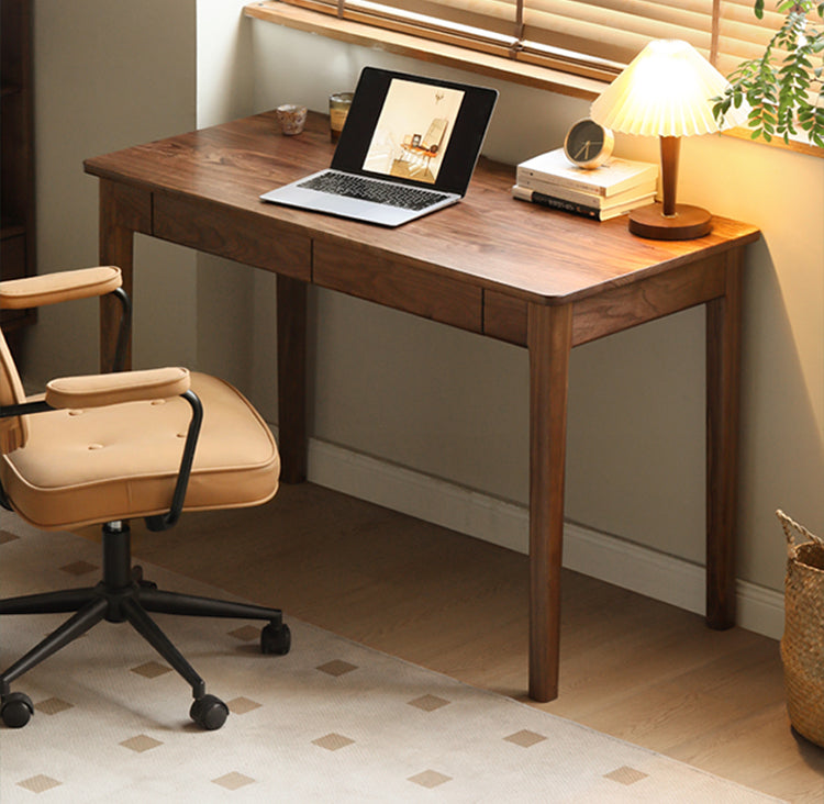 Premium Black Walnut Solid Wood Desk with 3 Drawers - Modern Home Office Furniture for Work & Study - Ergonomic Writing Desk for Professionals & Students