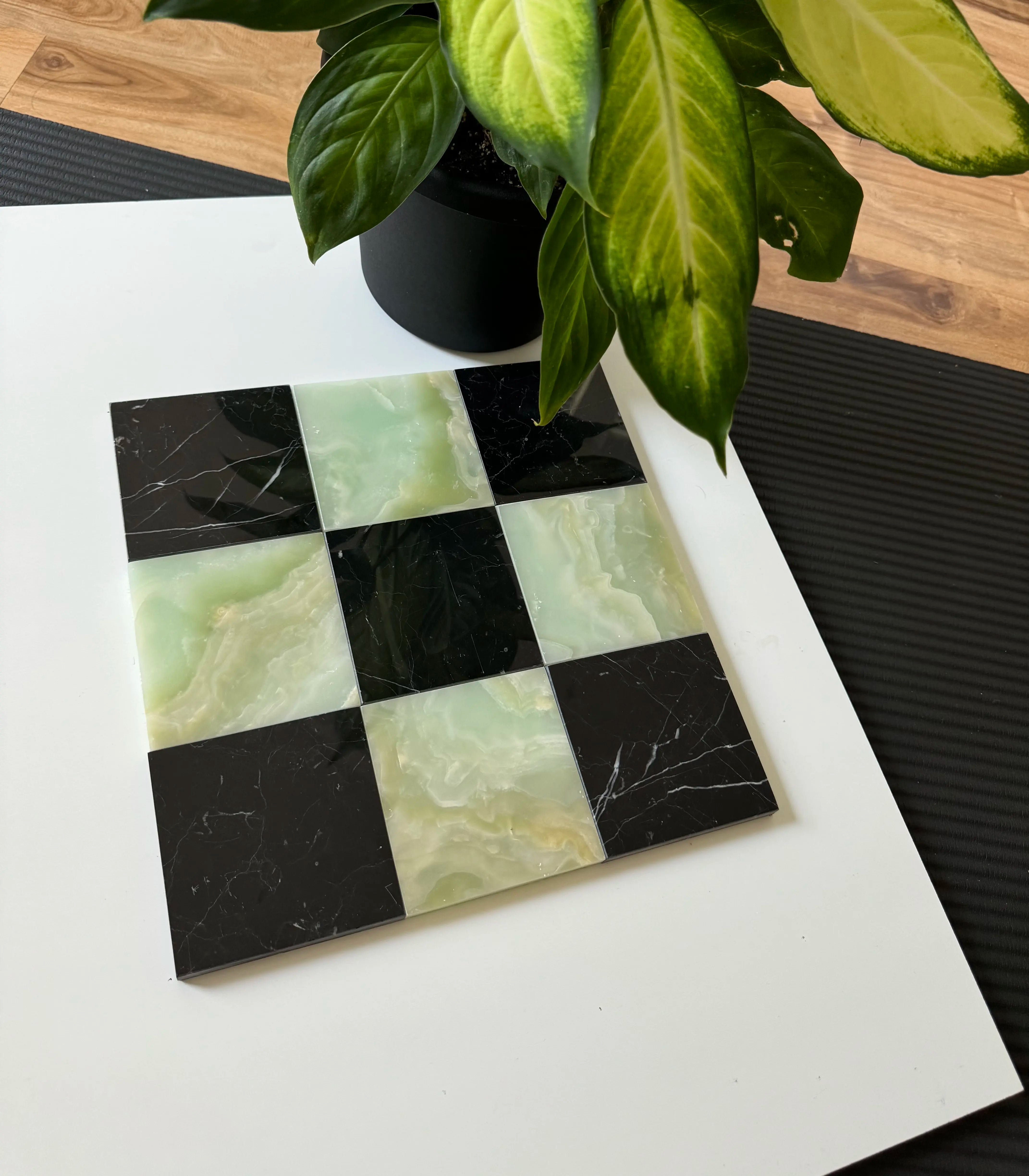 Premium Green Onyx and Nero Marquina Checkerboard Tiles - Polished or Honed Finish for Kitchen Backsplash, Bathroom Flooring, and Commercial Spaces