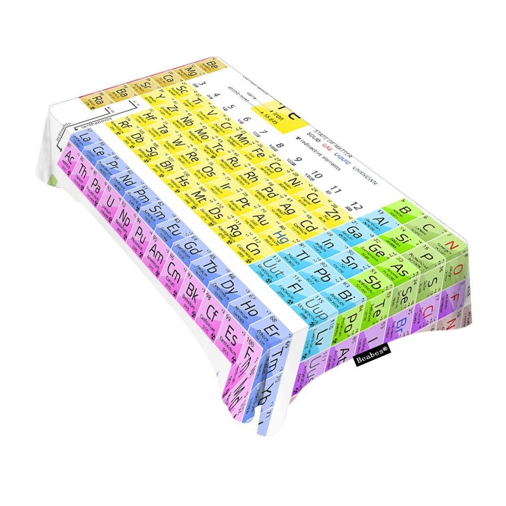 Beabes 60x90 Inch Periodic Table of Elements Tablecloth - Durable Polyester Rectangle Table Cover for Kitchen, Dining & Picnic | Science-Themed Decor for Classrooms, Labs & Nerdy Parties