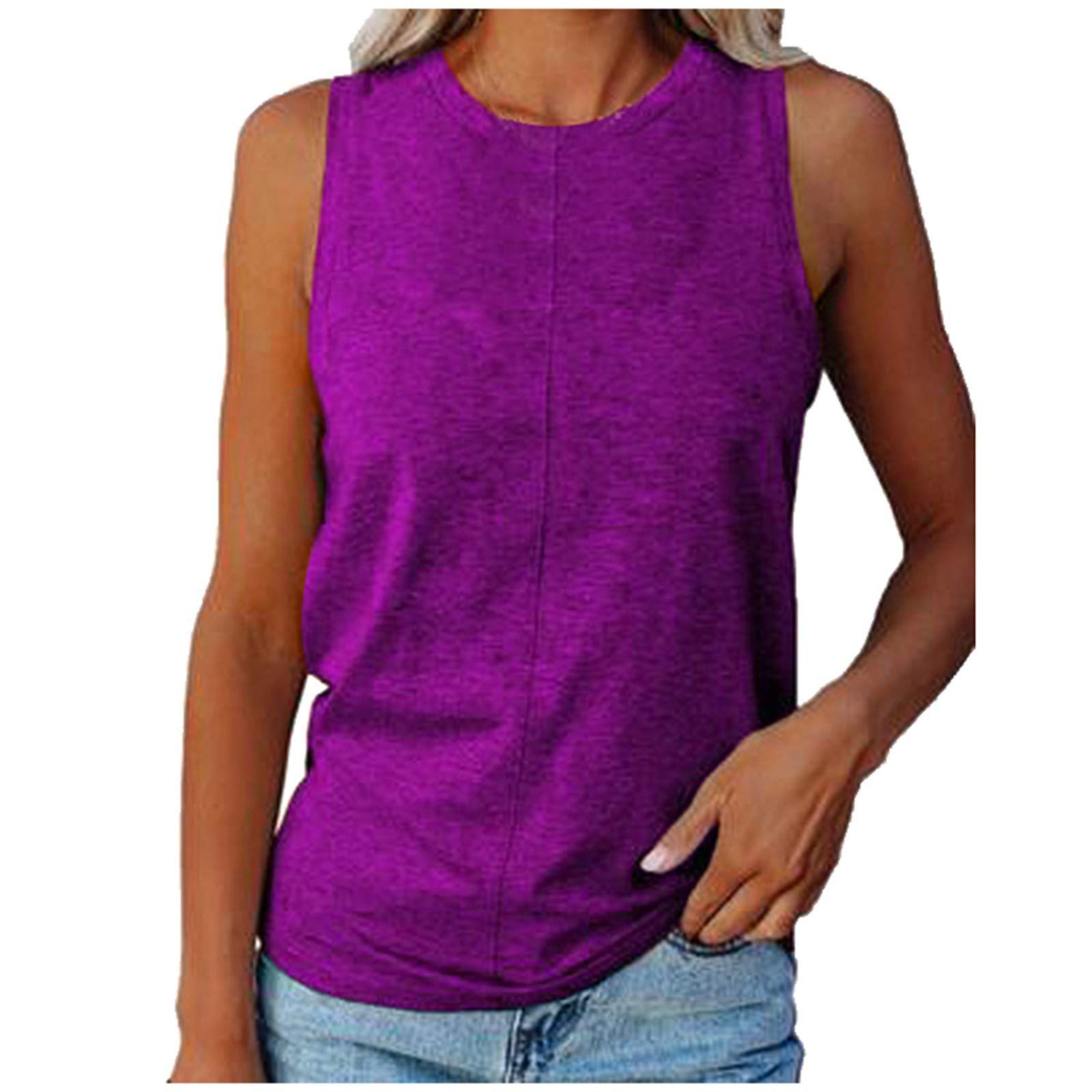Women's Sleeveless Round Neck Solid Color Vest Top - Comfortable Casual Tank for Indoor & Outdoor Wear | Perfect for Summer, Gym, Beach, and Everyday Use