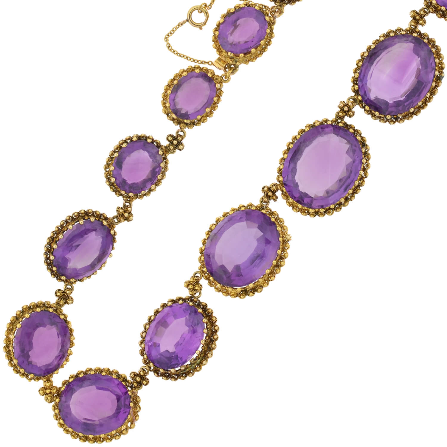 Victorian Style Large 15kt Faceted Amethyst & Cannetille Wirework Link Necklace - 14.5 Inch Elegant Jewelry for Weddings, Parties & Special Occasions