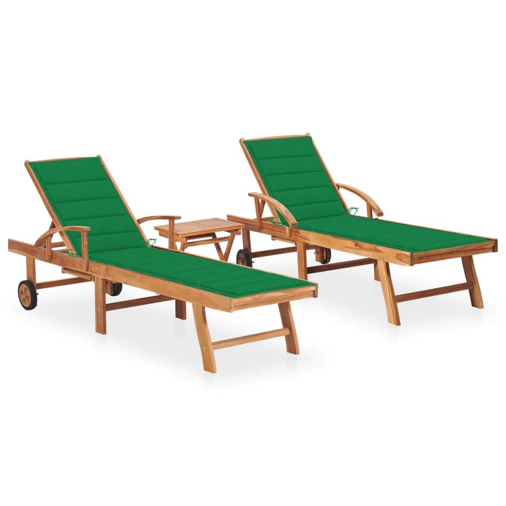 Premium 2-Piece Solid Teak Wood Sun Lounger Set with Side Table & Cushion | Outdoor Patio Furniture | Wooden Chaise Lounge Set for Poolside, Beach & Garden Relaxation