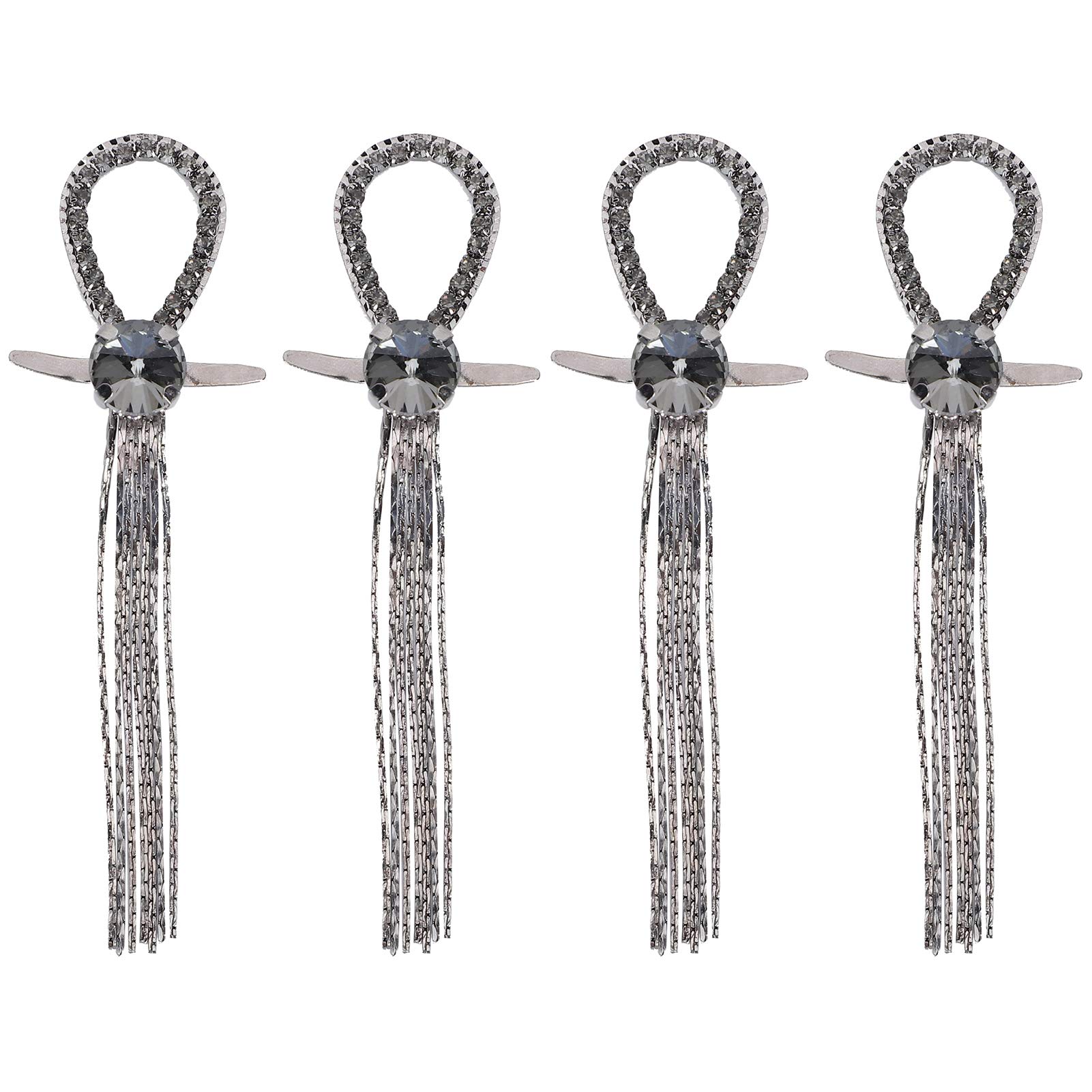 Zerodis 2 Pairs Circle Tassel Chain Shoe Clips for Women - Rhinestone Decorated Shoe Buckles for Boots, Wedding & Party (Gun Gray, 4pcs) | Perfect for Bridal Accessories, Evening Events & Fashion Footwear Styling