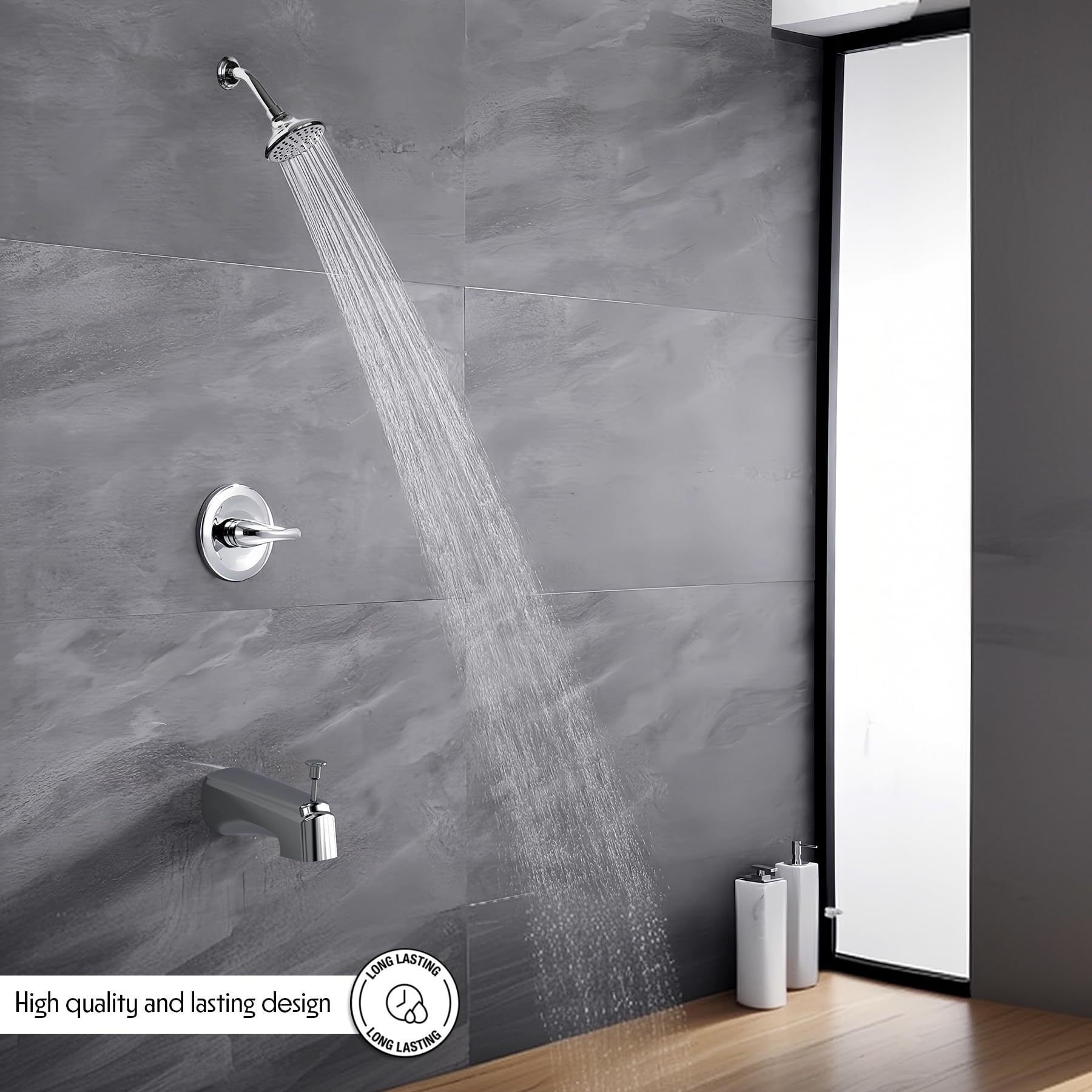 Hybrid Pressure Balancing Bath and Shower Faucet Set with Valve, Shower Head, Single Handle & Tub Spout (Wasserman 90236040) - Perfect for Bathroom Renovation & Modern Home Upgrade