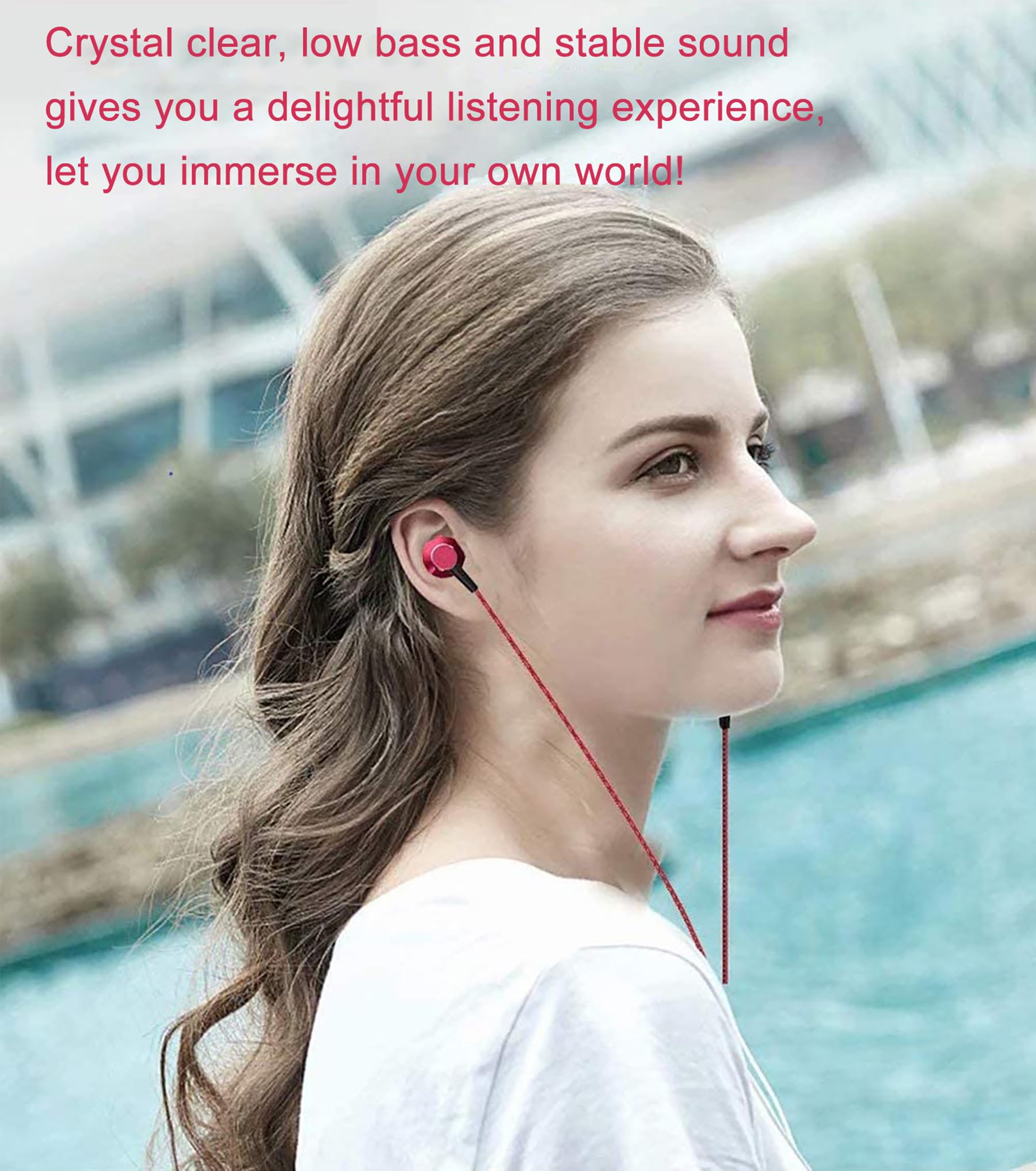 MR01 Comfortable Tangle-Free Wired In-Ear Headphones with Mic - Crystal Clear Sound & Noise Isolation for iPhone, Samsung, Laptop (Red) | Perfect for Commuting, Workouts & Gaming