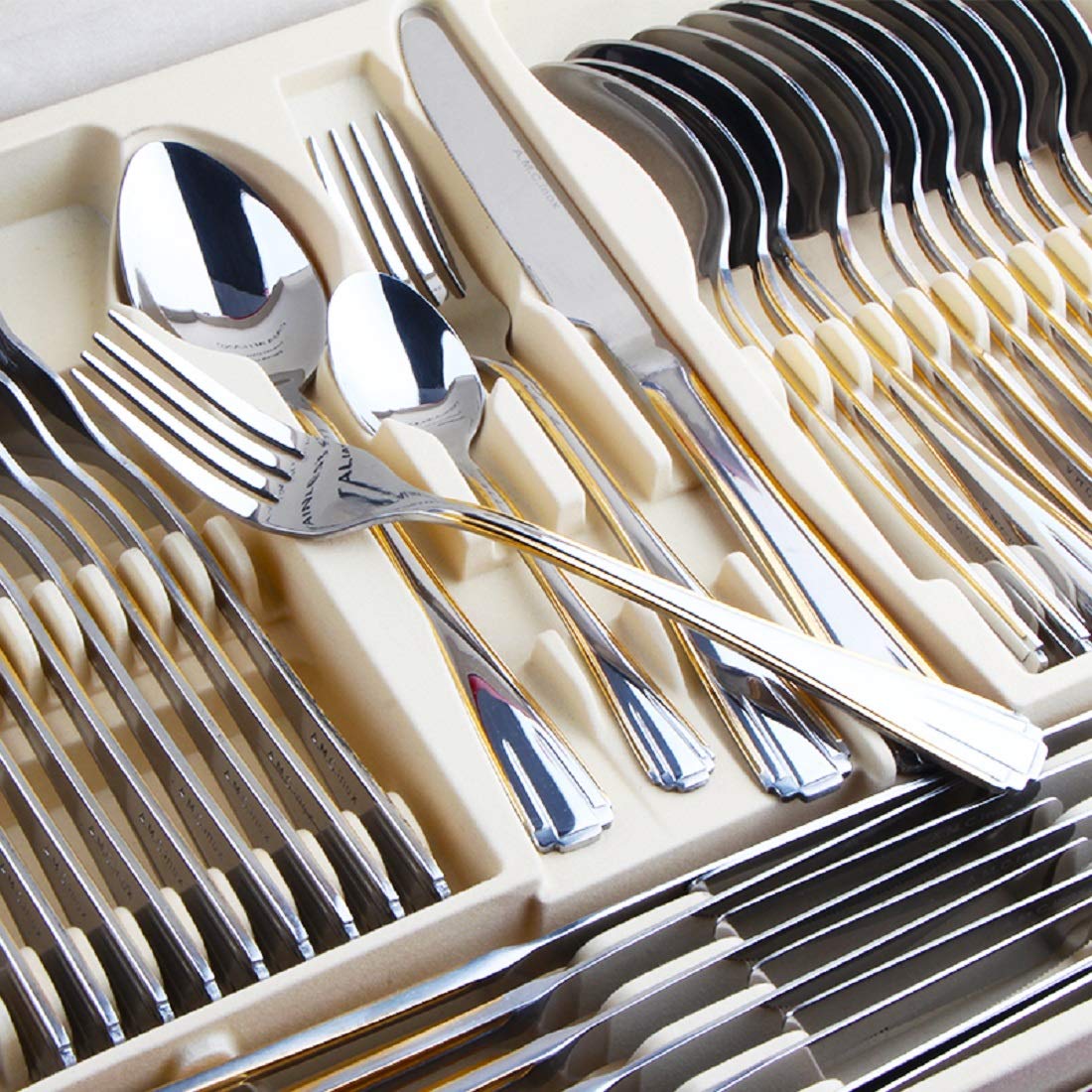 72-Piece Gold Flatware Set for 12 - 24K Gold Plated 18/10 Surgical Stainless Steel Cutlery with Wooden Storage Case - Elegant Dinnerware for Weddings, Parties & Fine Dining