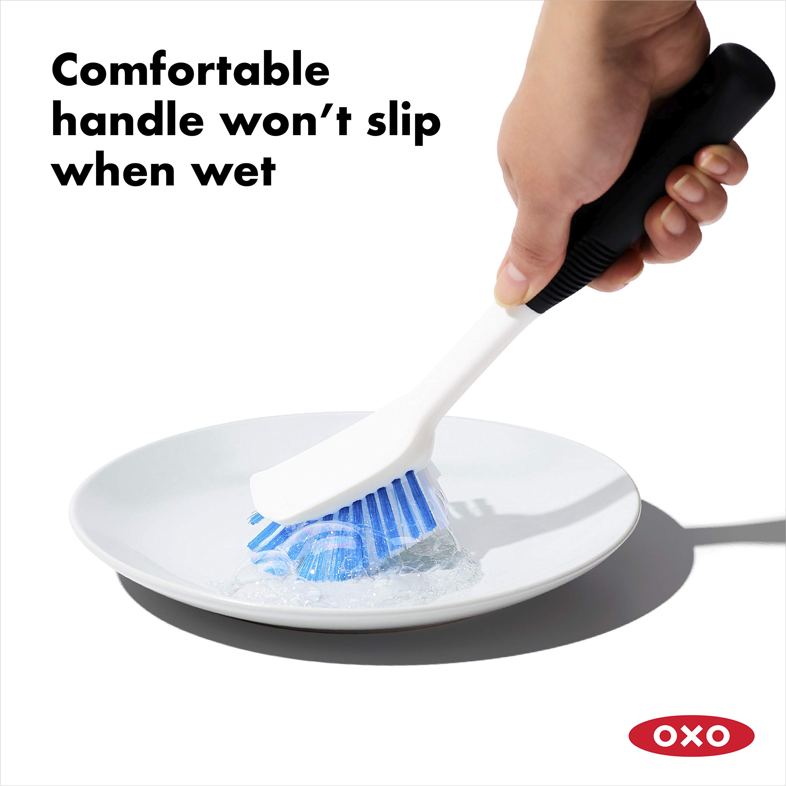 OXO Good Grips Dish Brush - White/Black, 1 Count - Ergonomic Kitchen Scrubber for Pots, Pans & Dishes - Perfect for Daily Dishwashing & Tough Stains