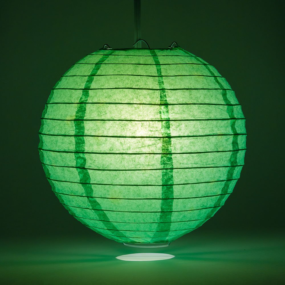 Premium 8-Inch Emerald Green Paper Lantern - Chinese/Japanese Rice Paper Hanging Decoration - Parallel Ribbed Design for Home Decor, Parties, Weddings & Outdoor Events