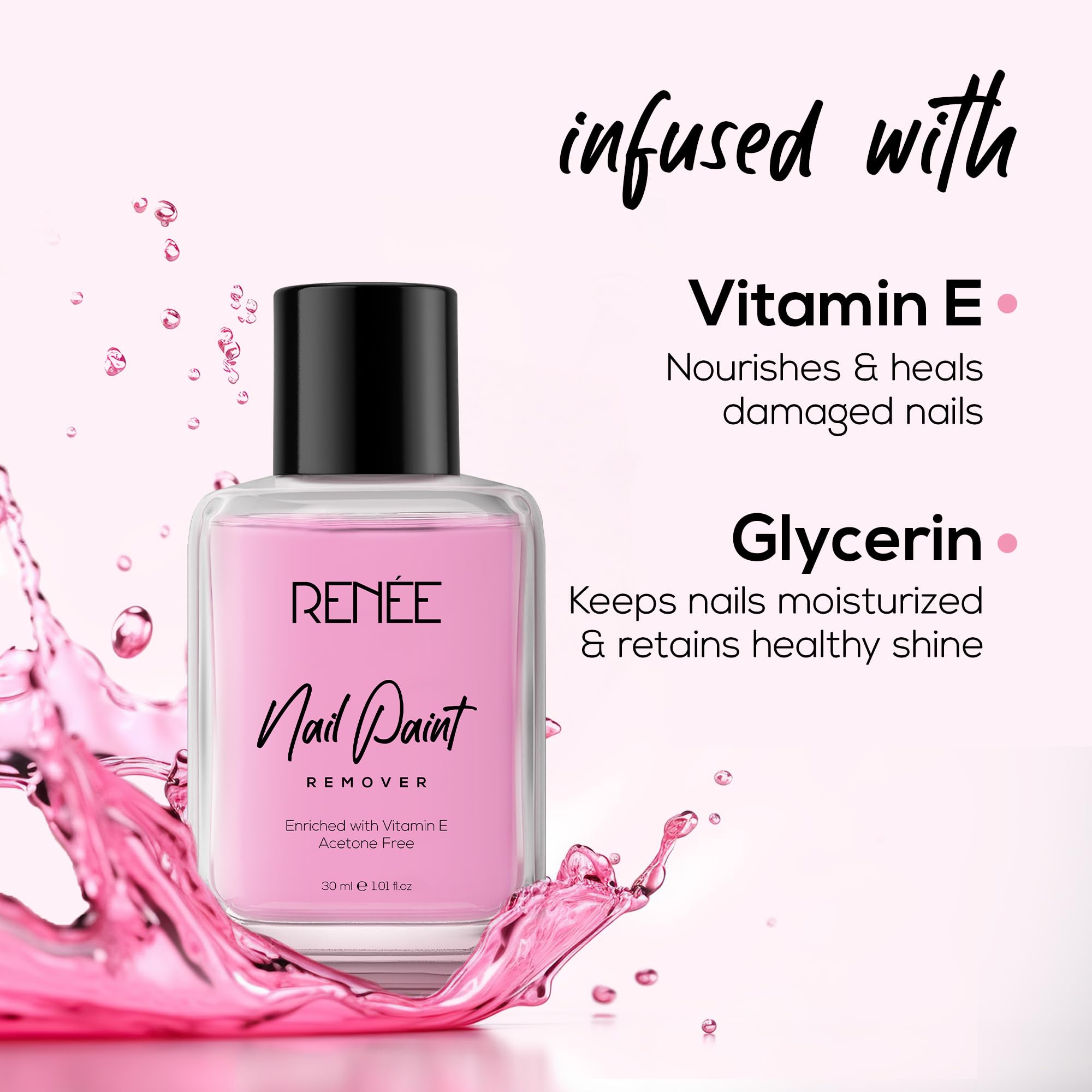 RENEE Nail Polish Remover 30ml - Acetone Free, Moisturizing with Vitamin E & Glycerin - Gentle & Effective for All Nail Types - Nourishes & Prevents Stains - Perfect for Home Manicures, Salon Use & Travel