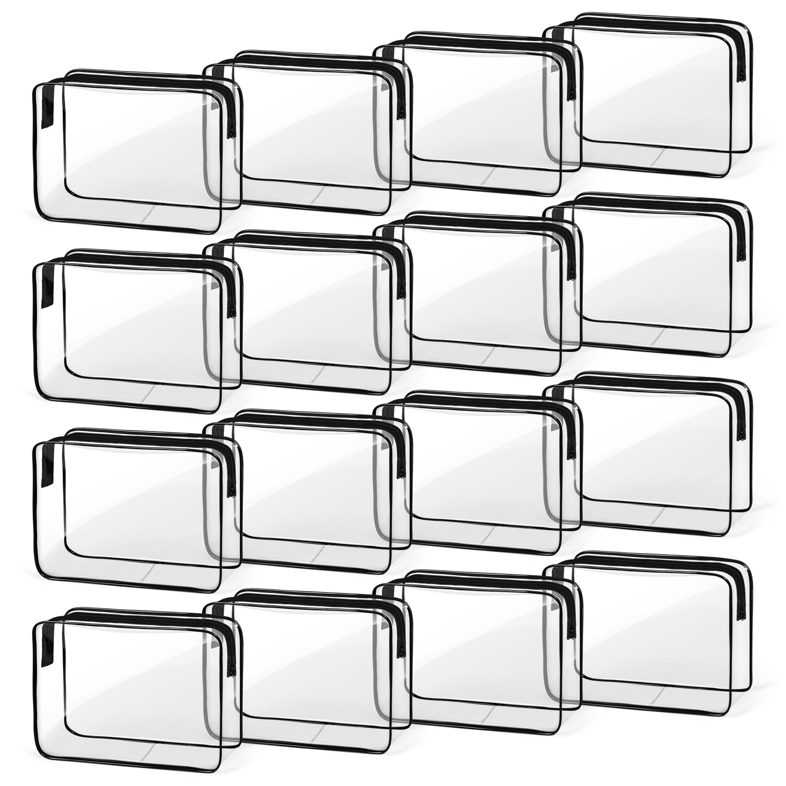 TISRATOK 16-Piece Clear Makeup Bag Set - Waterproof PVC Travel Toiletry Organizer for Cosmetics, Toys & Legos - Medium Black Cosmetic Pouch for Women & Men | Perfect for Travel, Gym & Daily Organization
