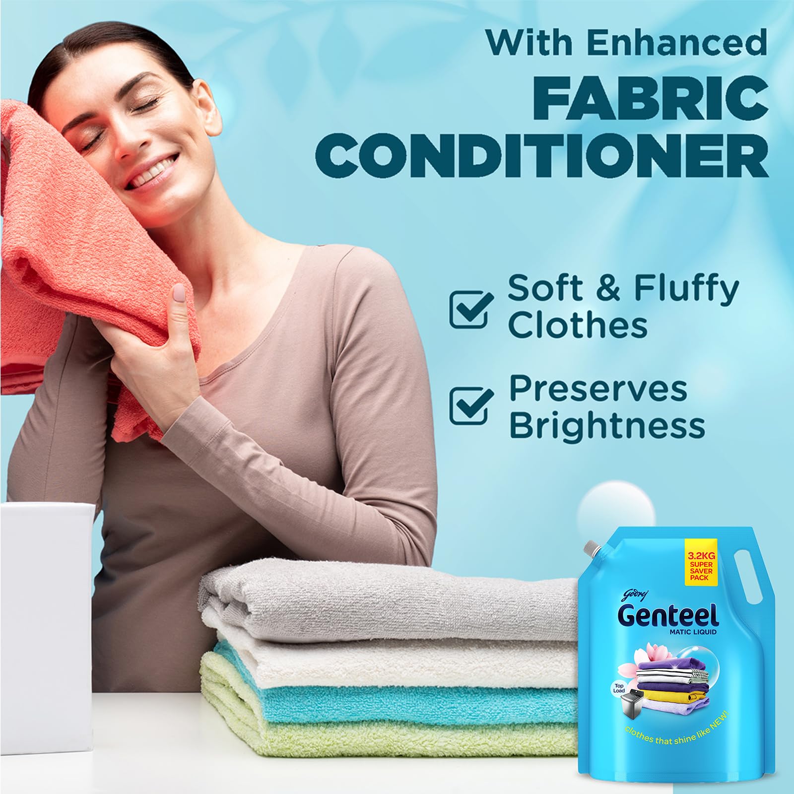 Genteel Matic Liquid Laundry Detergent Refill Pouch 3.2kg (7.05 lbs) - Top Load Washer Safe | No Soda Formula with Built-In Fabric Softener | Ideal for Large Families & Heavy Laundry Loads