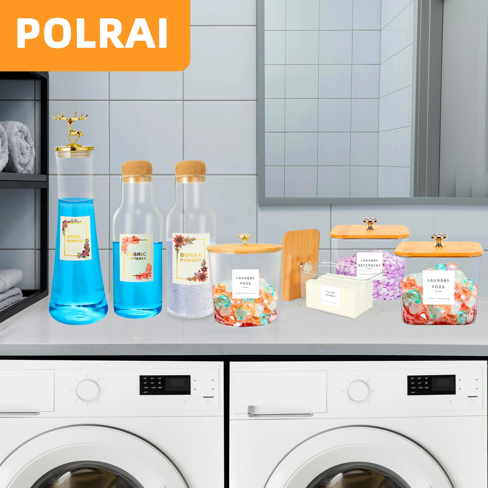 2 Pack Half Gallon Laundry Pod Storage Containers with Lids & Labels - Laundry Detergent Dispenser for Organized Laundry Room - Perfect for Sorting Pods, Powder & Liquid Detergents in Homes & Apartments