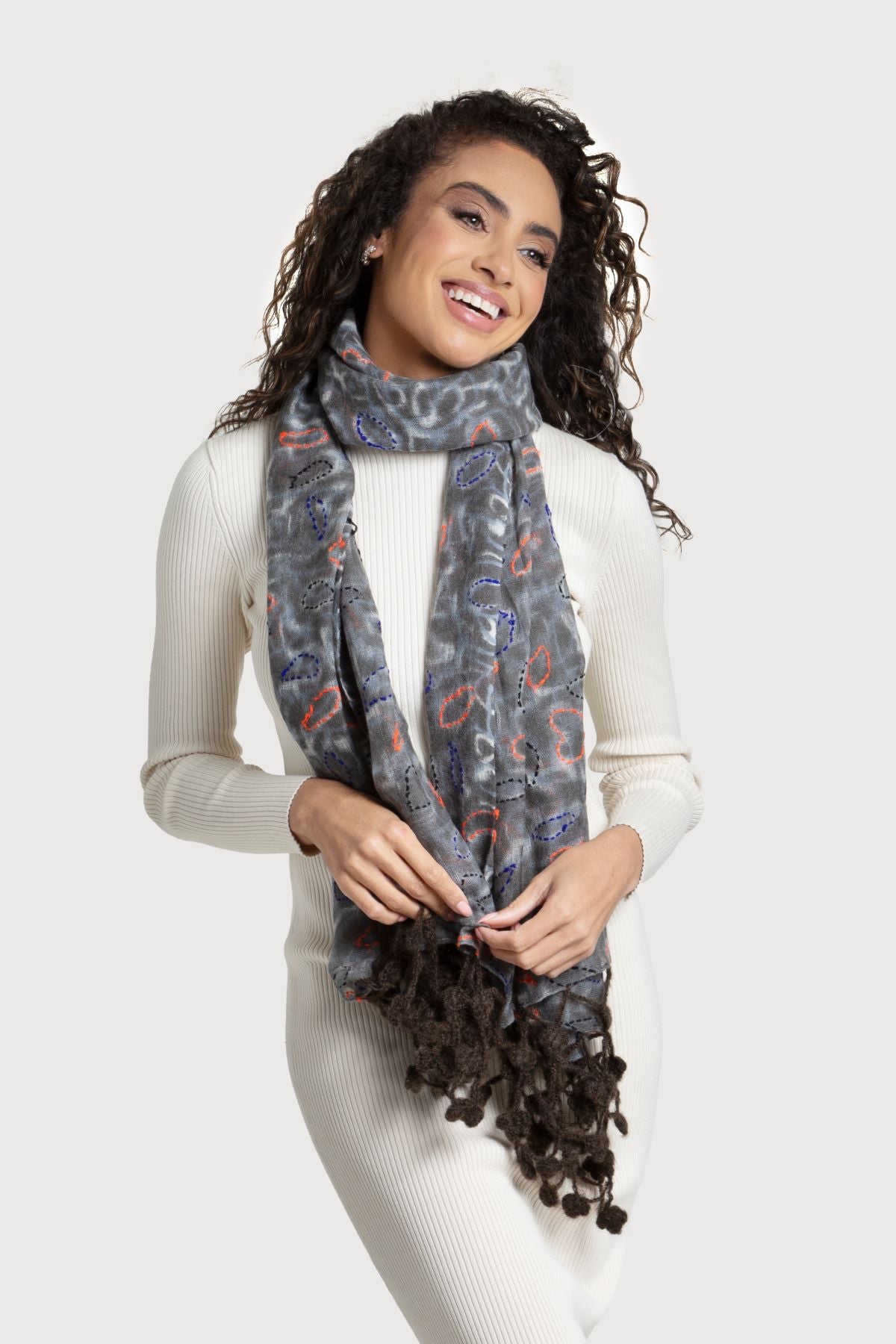 Stylish Mixed Print Knitted Fringe Scarf for Women - Soft Winter Fashion Accessory - Perfect for Cold Weather, Outdoor Activities and Holiday Outfits